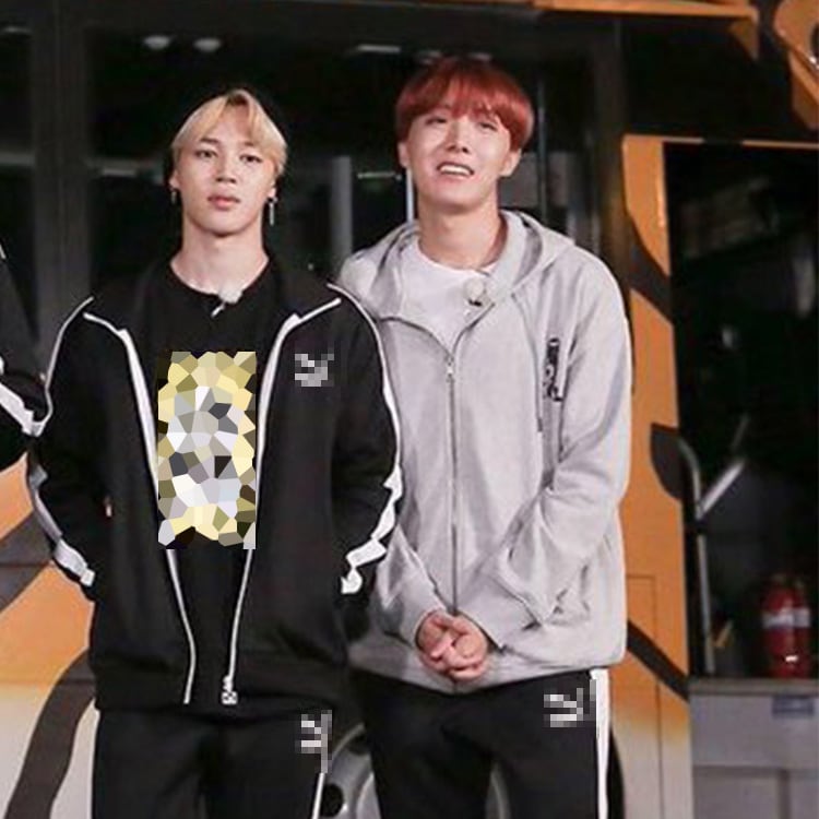 2color ロゴ・イラスト ジップアップパーカー BTS ジミン ホソク 着用