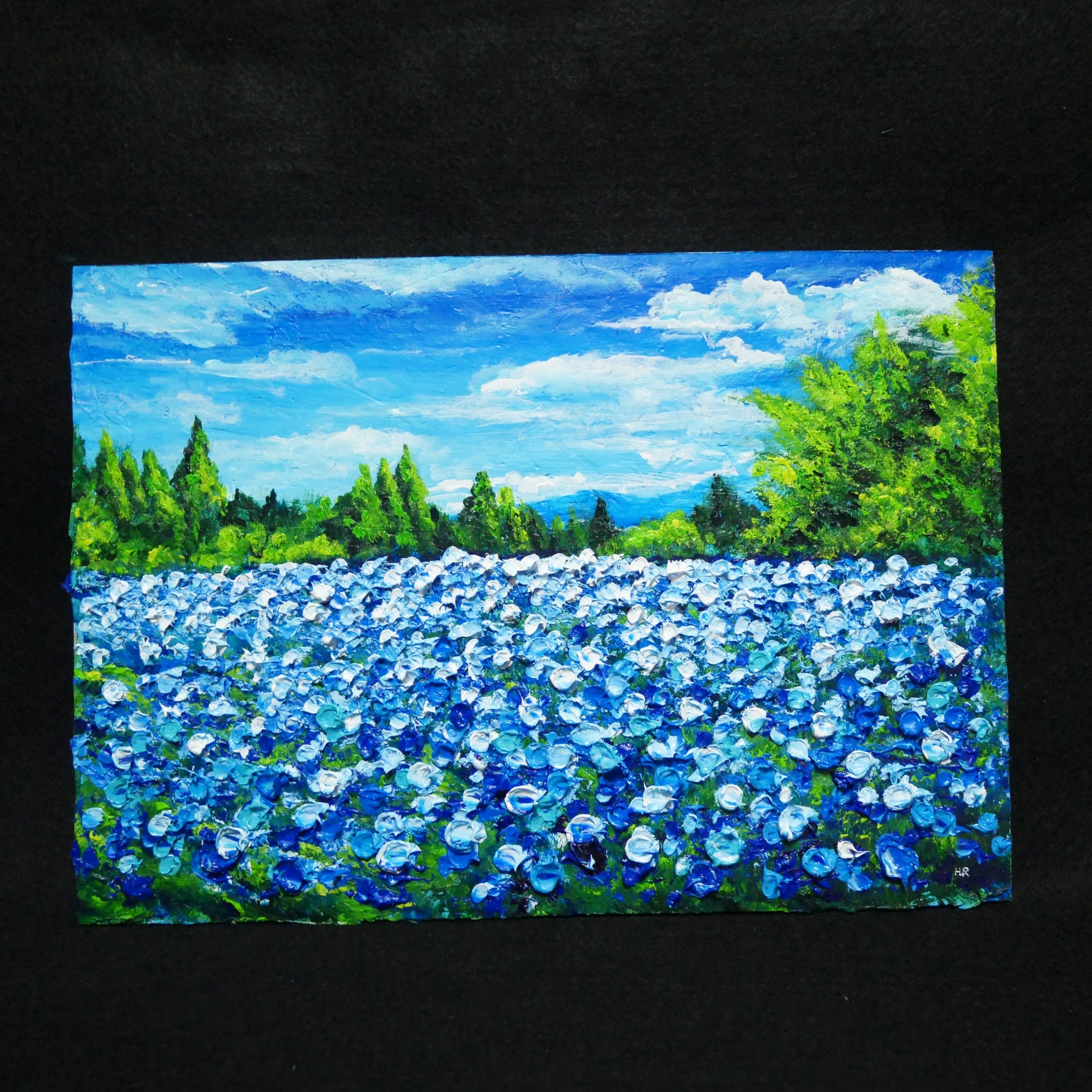 油絵 油彩 油彩画 絵画 絵【くじゅう花公園のネモフィラ畑】 | HIROSHI1990