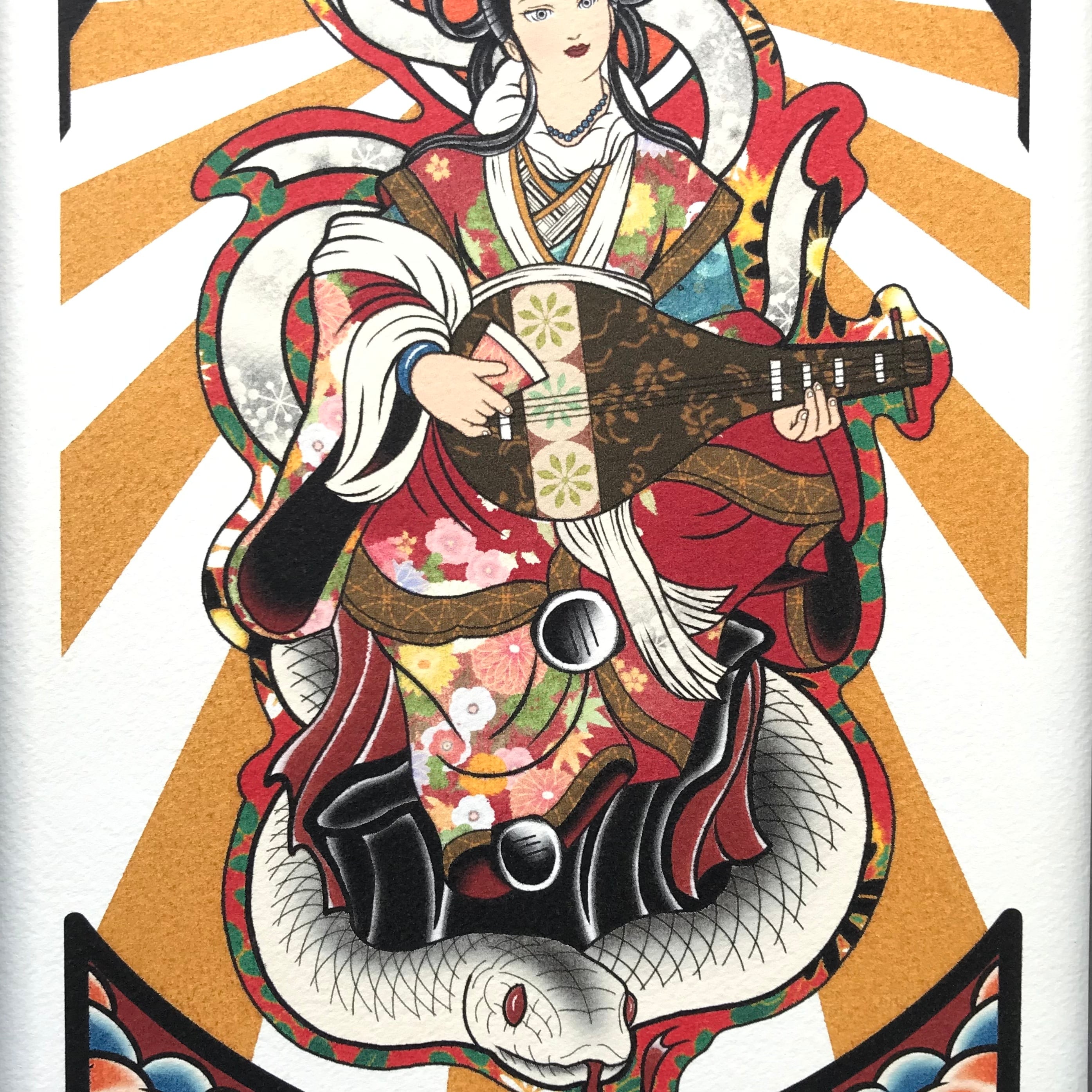 尾九 開運イラスト七福神 弁財天 A4サイズ フレーム付き | bbqcomic