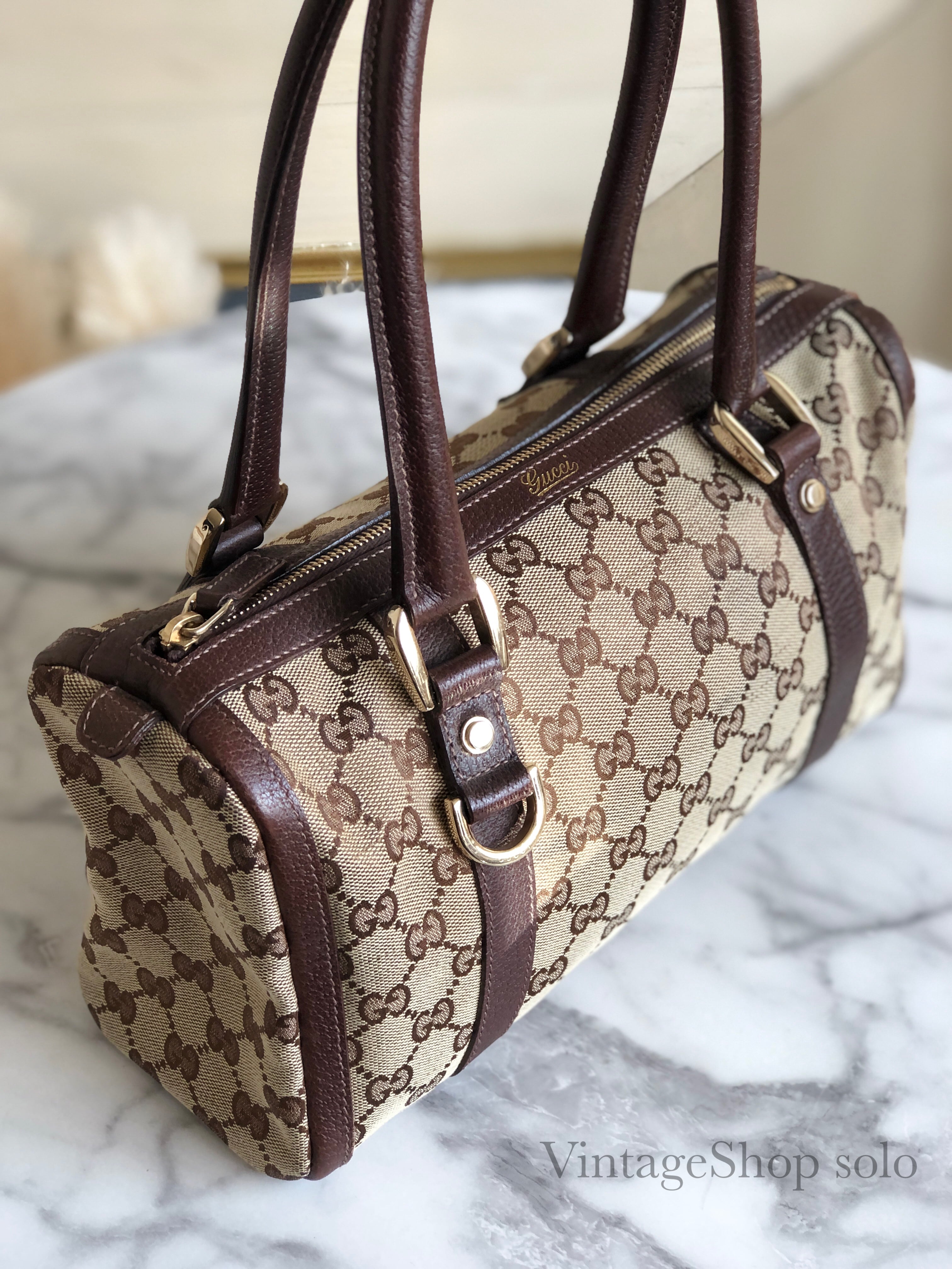 GUCCI グッチ GGキャンバス ミニボストン ハンドバッグ ブラウン