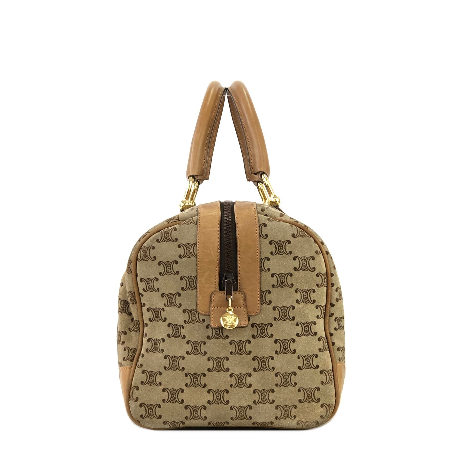 CELINE セリーヌ ブラゾン型押し スエード ボストンバッグ ベージュ