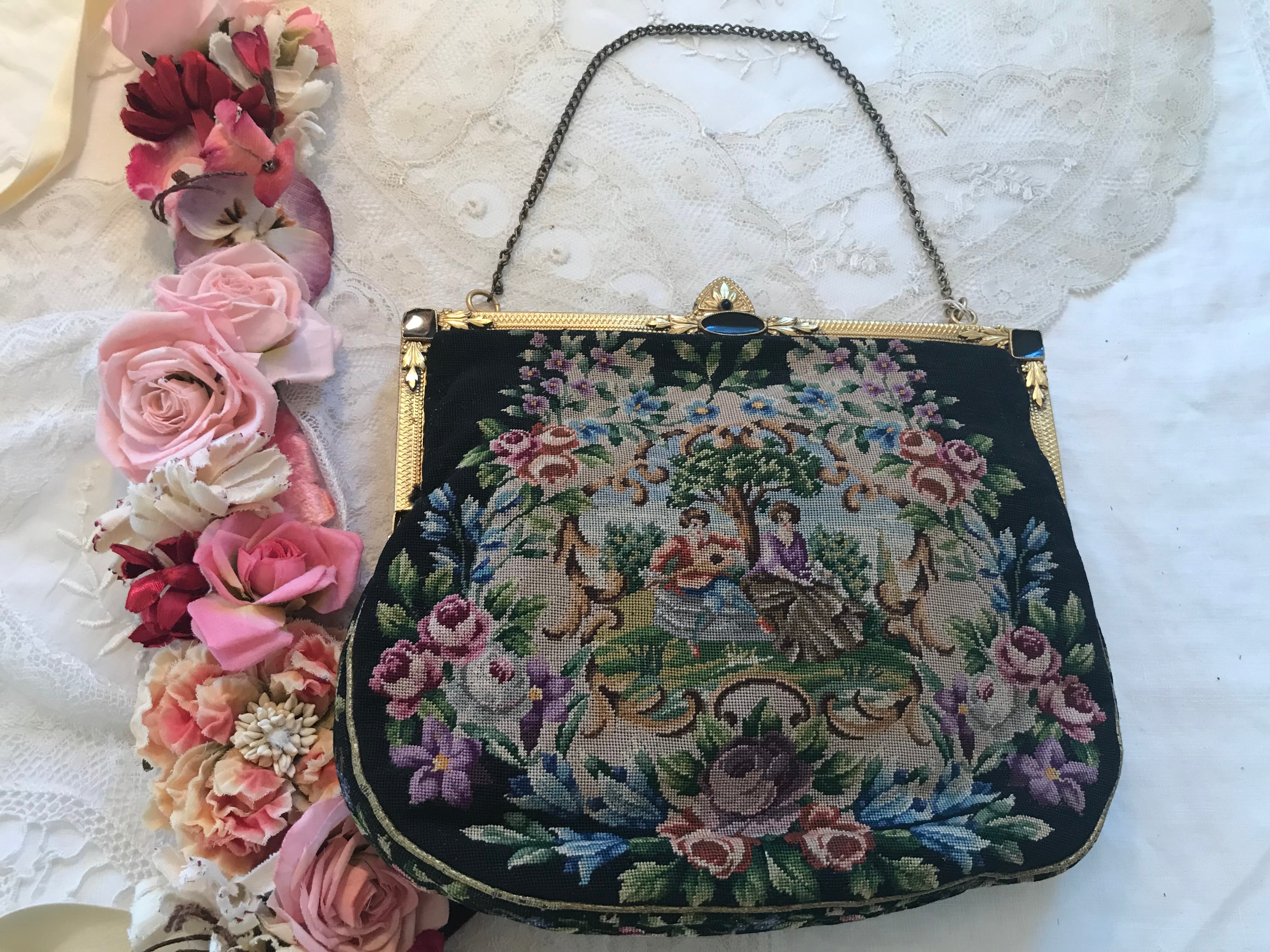 ゴブラン織り プチポワン 薔薇と風景のバッグ | AntiqueRose