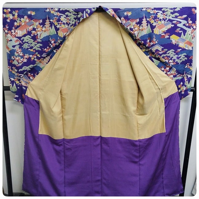 ☆ アンティーク 正絹 袷 小紋 古典文様 紫 ☆ n935 | 縁側・ちゃぶ台