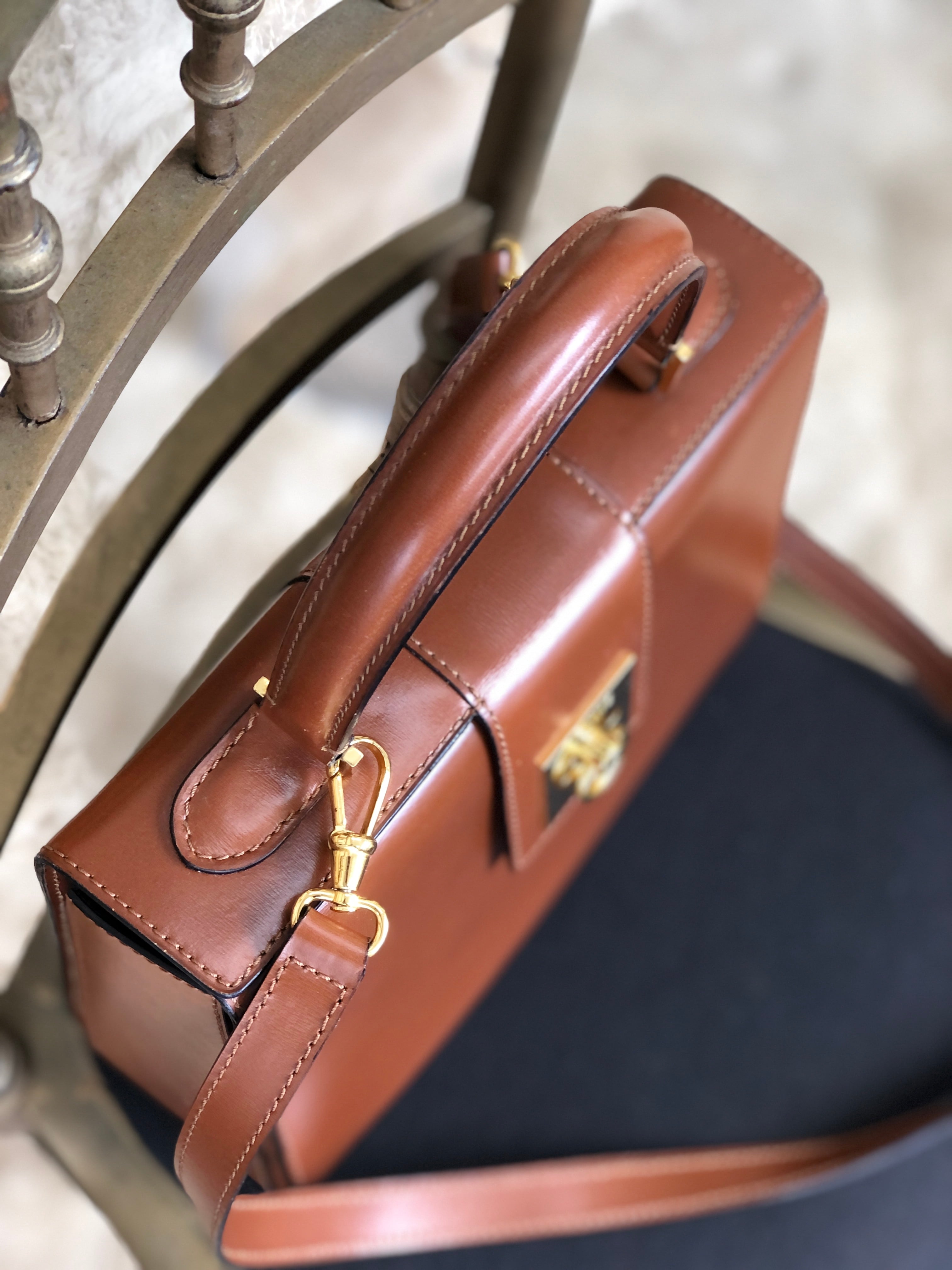 CELINE セリーヌ ガンチーニ レザー ボックス 2way ショルダーバッグ