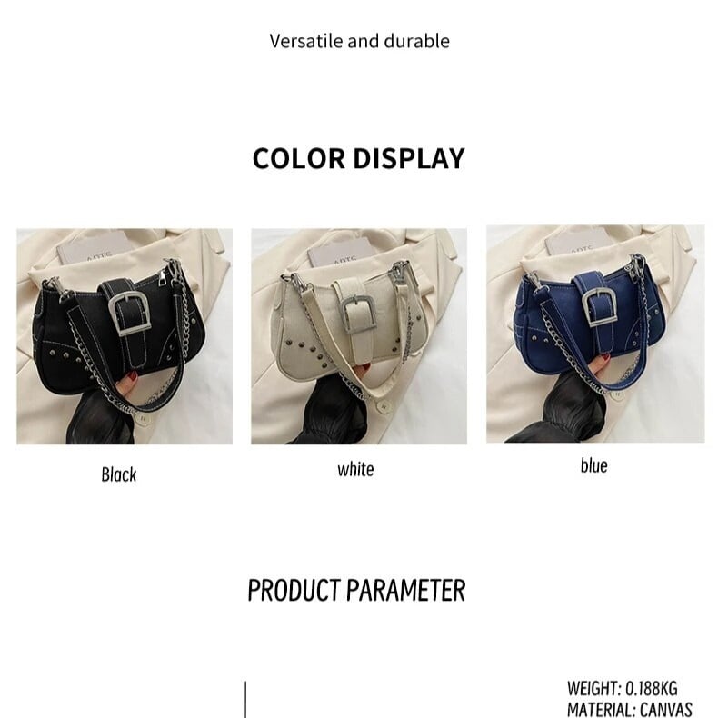 Y2K 高級ショルダーバッグ キャンバス クール 脇下バッグ ファスナー