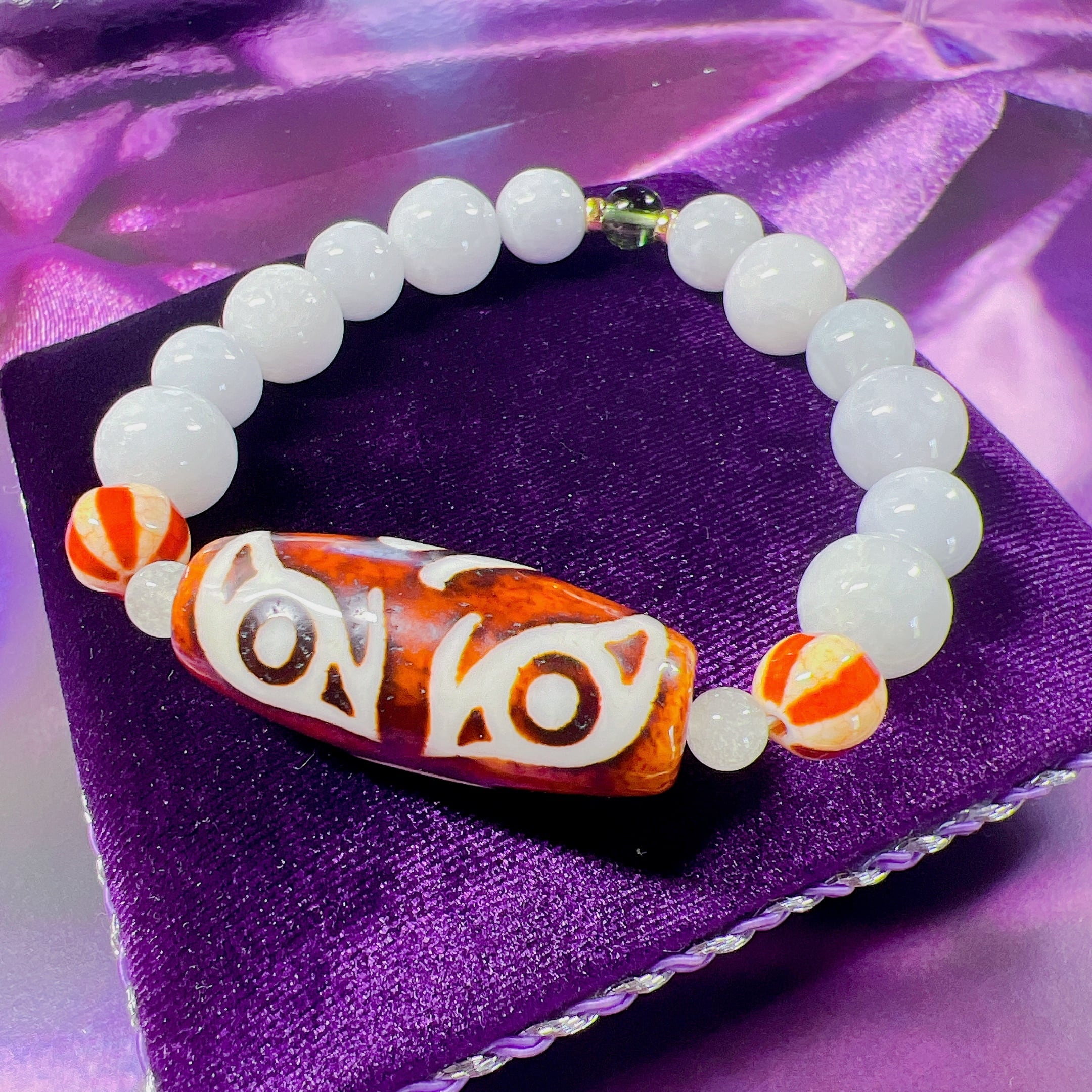 上肯天珠‼️西蔵老礦手工伝承仏龍眼如意宝珠梵字（バク、釈迦如来）天