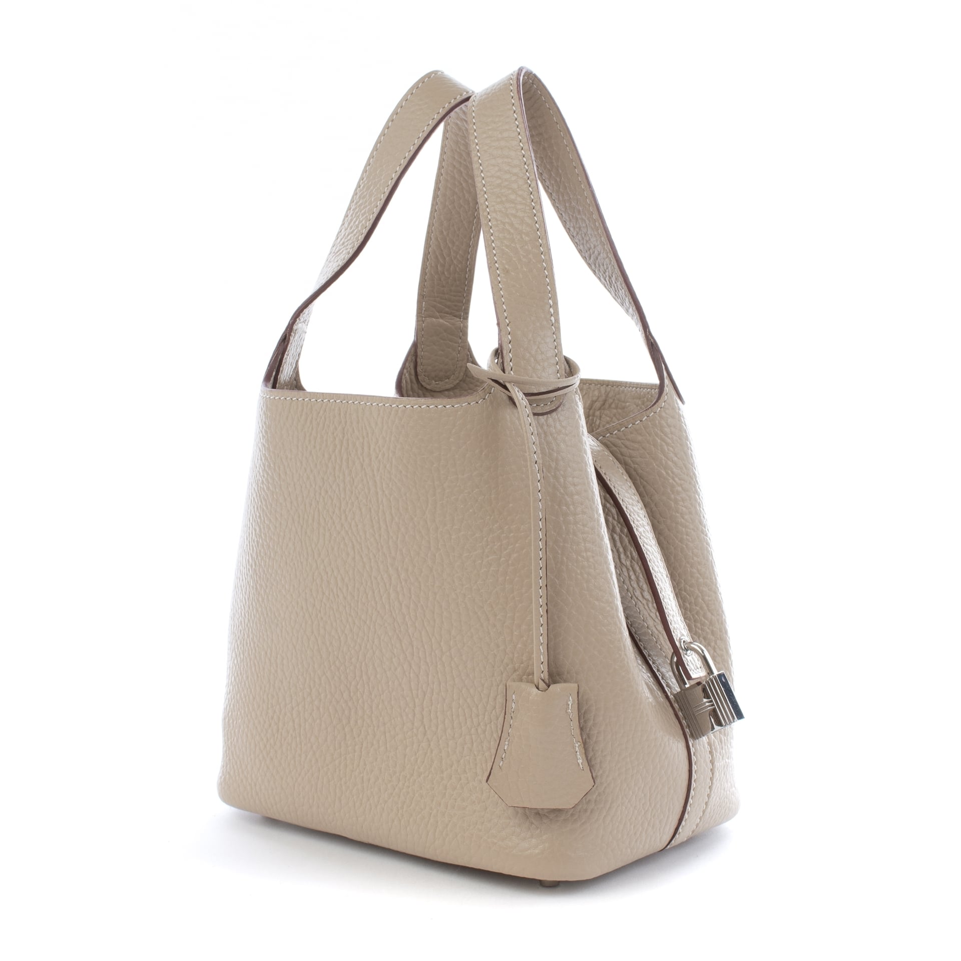 本革 キューブバッグ PMサイズ グレージュ 白ステッチ | バンコク