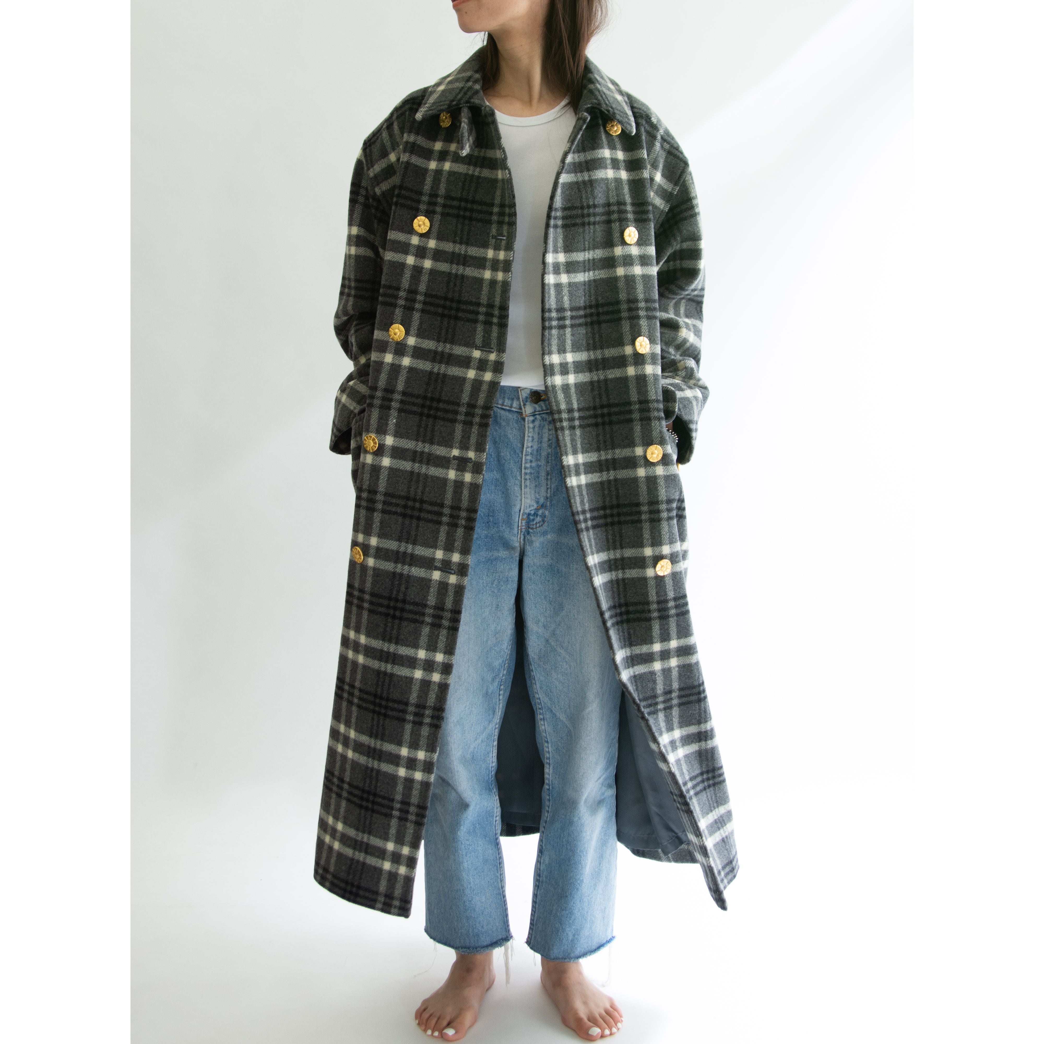 Miss Chloe】Made in Japan wool-nylon check pattern double breasted