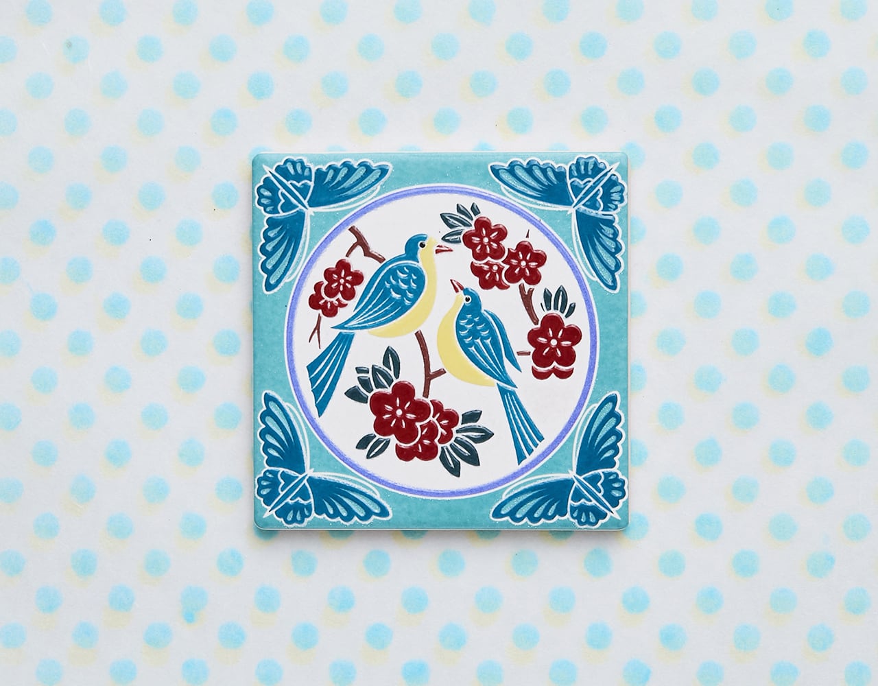 台湾マジョリカタイル 吸水素材コースター「喜上眉梢」 | 茶嘉葉