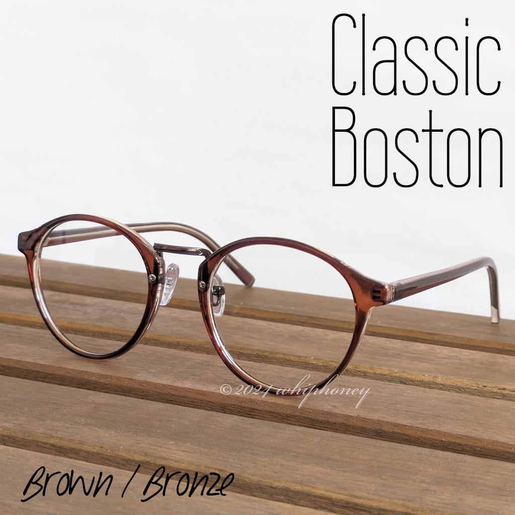 サングラス ラウンドボストンだて眼鏡 ブラウン フレーム クリアレンズ