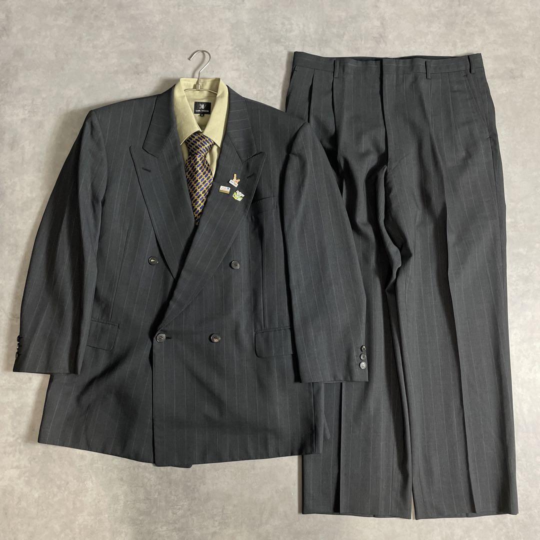 90s ヴィンテージ スーツ ダブル セットアップ ピンズvol.96 黒カーキ