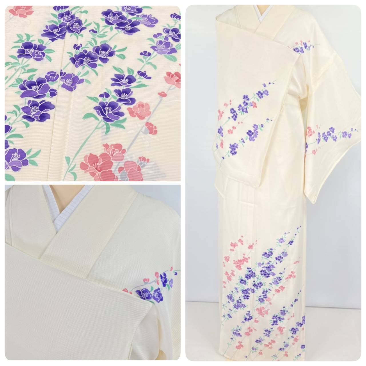 着物10 正絹 友禅染 染め分け 桜梅 袷 訪問着 作家物！