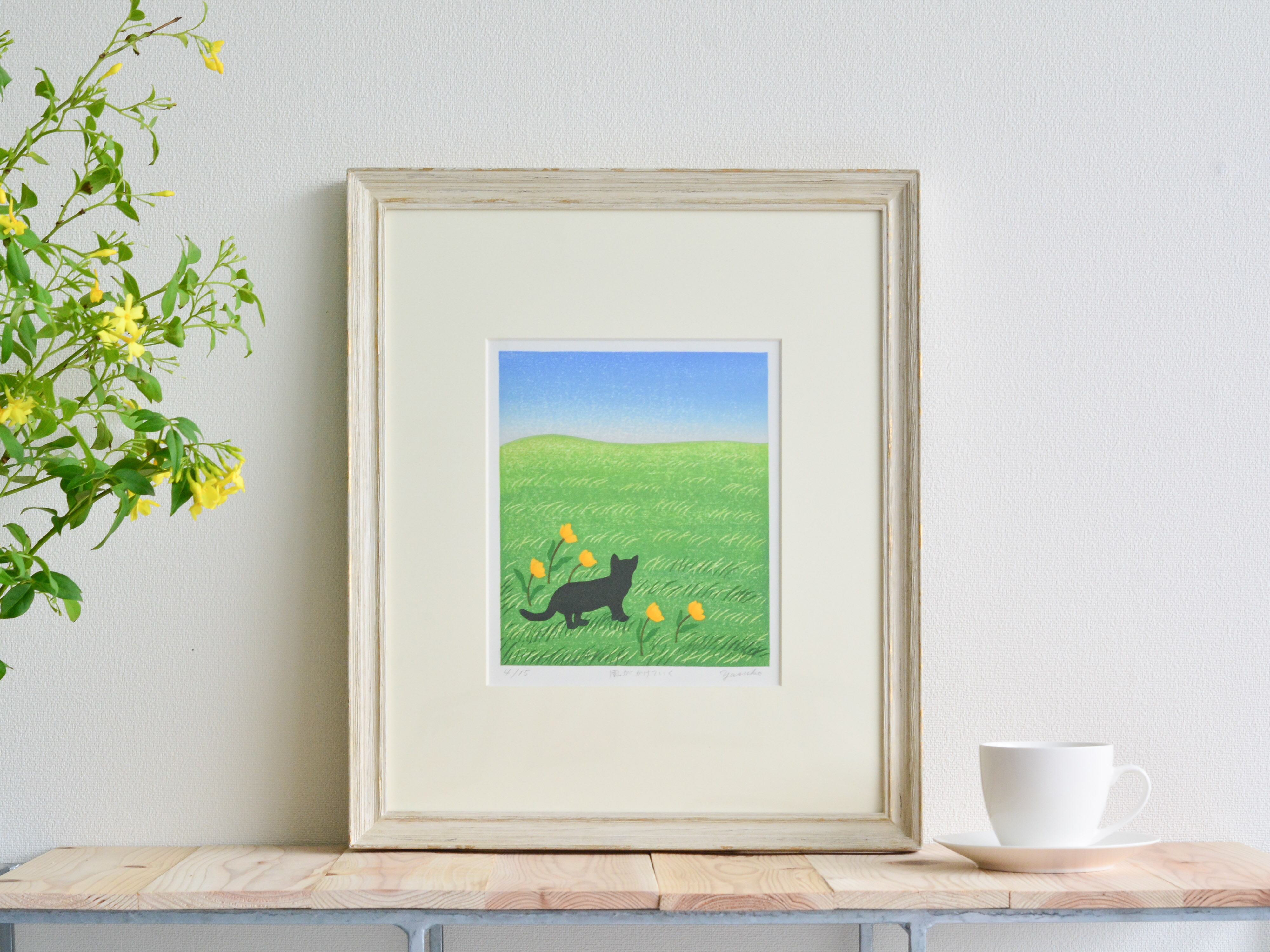 大西靖子 木版画『 海辺の散歩－7 』 | 赤い月珈琲 OFFICIAL SHOP