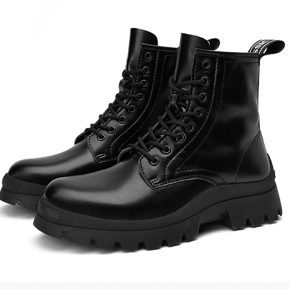 予約販売】ブーツ 革靴 レザーシューズ メンズ ハイカット 黒 靴 厚底