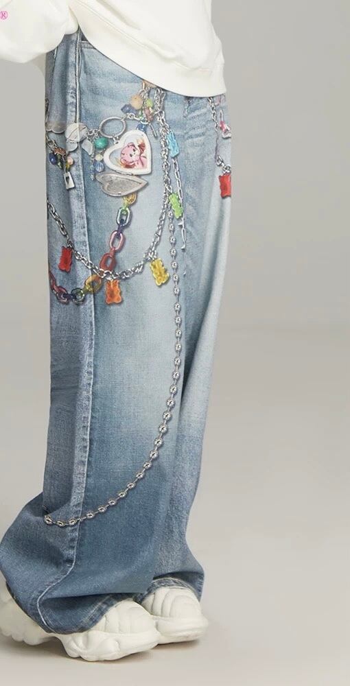 デニム 騙し絵 チェーン カジュアル パンツ | LOVEYsmileSHOP