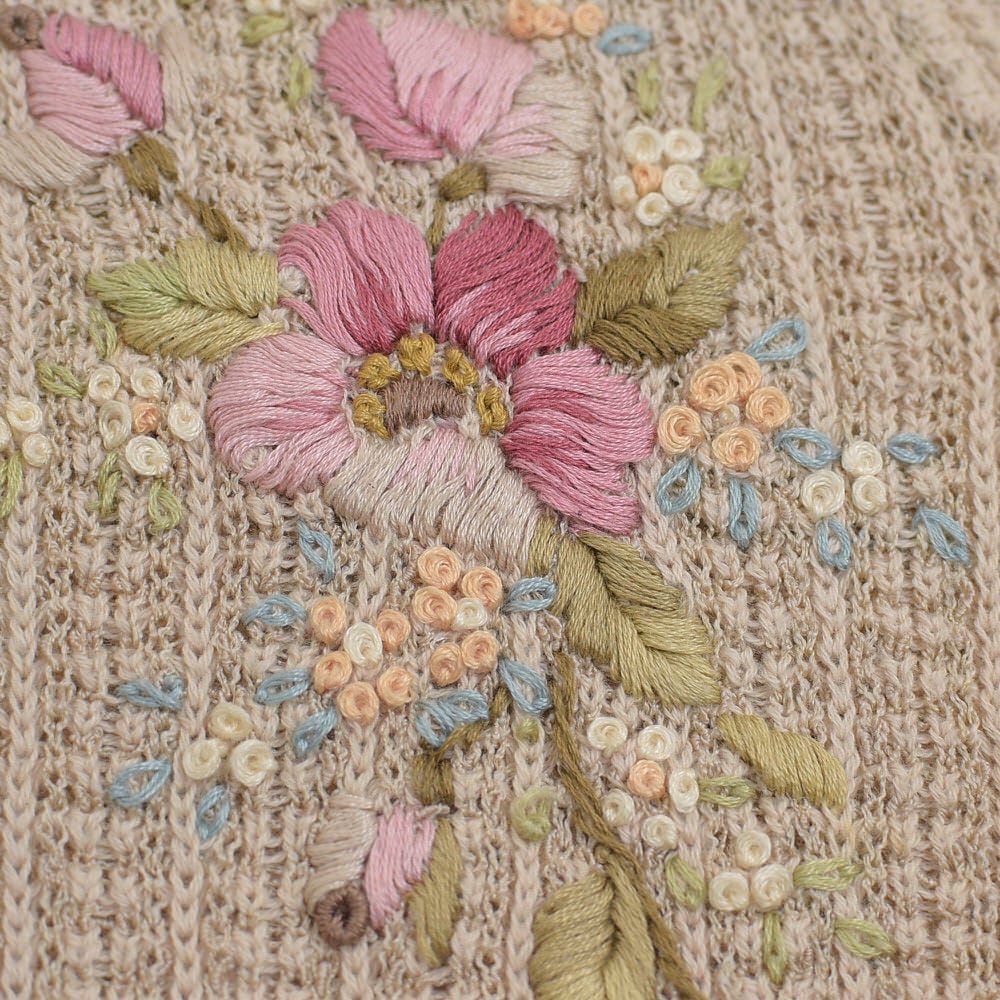 80s～ star Cononation お花刺繍デザイン S/Sニットカーディガン