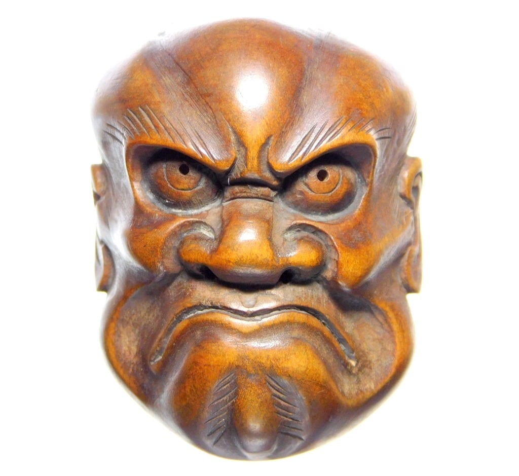 柘植彫能面根付(大癋見) 江戸時代 | 松風刀装店 antiques matsukaze