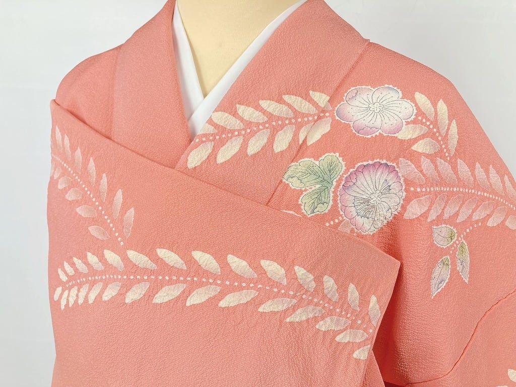 辻が花 絞り 作家物 訪問着 辻ヶ花 正絹 オレンジ コーラルピンク 白