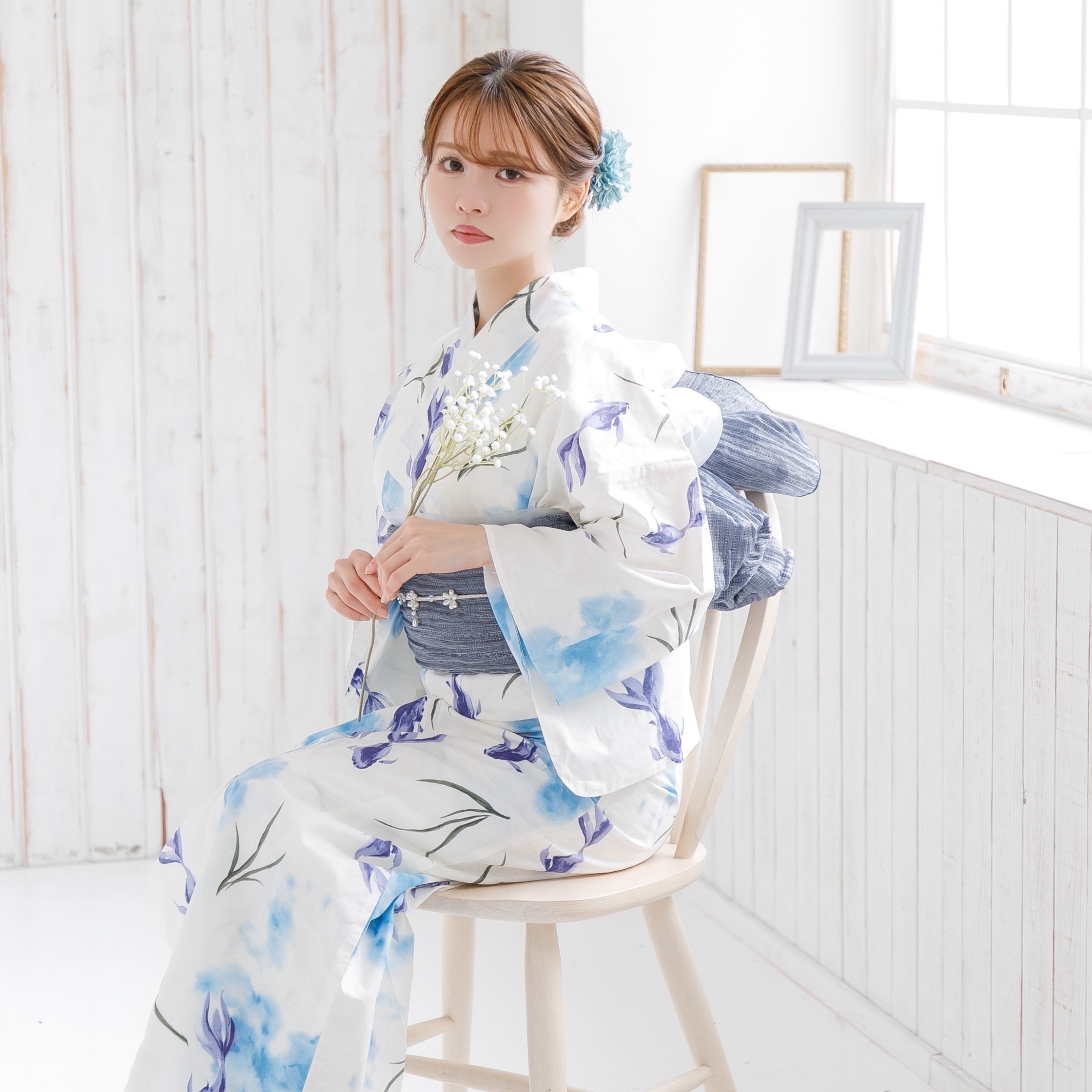 浴衣人気NO.1】浴衣4点セット白地×金魚ブルー K7 | ANDESIR