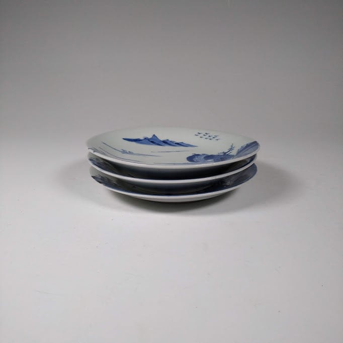 伊万里 染付 山水 舟 取皿 楼閣 盛皿 平皿 和食器 骨董 陶磁 日本の