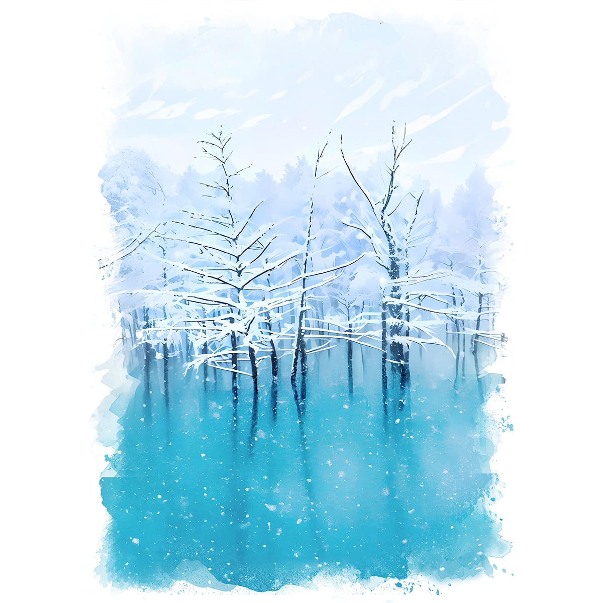 絵画(風景画) 日本 北海道 美瑛町 白金の森 青い池 インテリアアート額