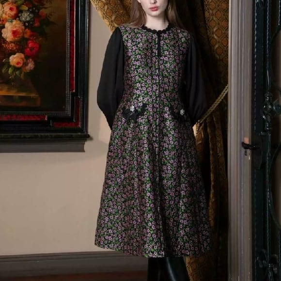 スーパービューティー ワンピース 花柄ジャガード織 袖切替 2426014