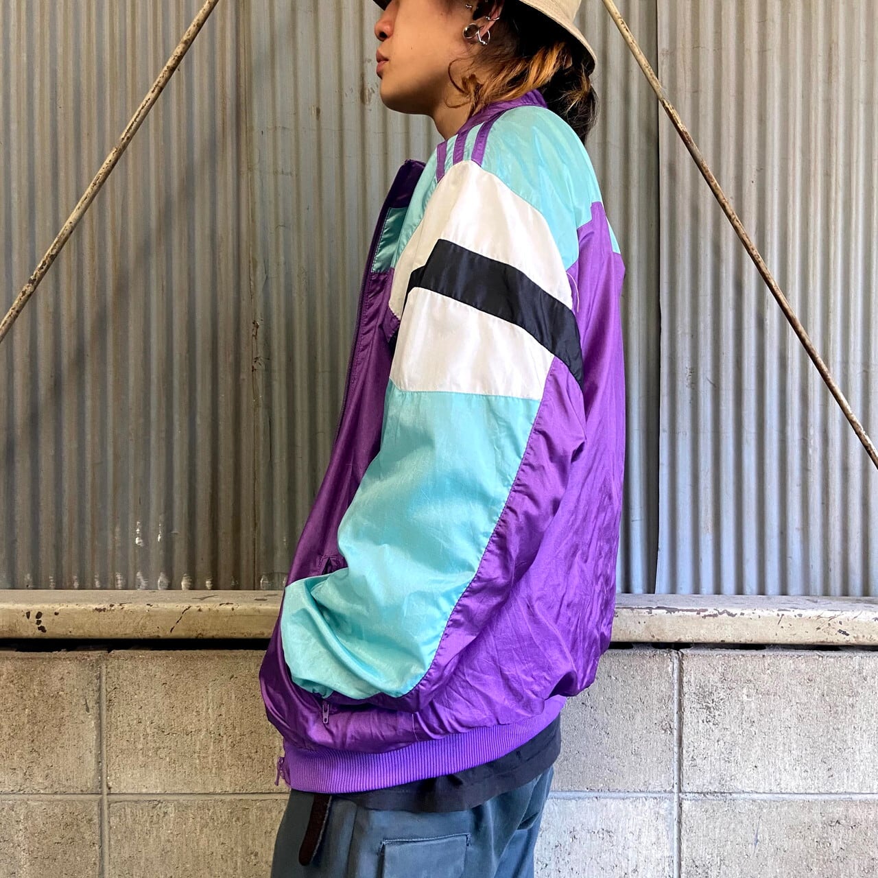 80〜90年代 adidas アディダス ロゴ刺繍 ナイロンジャケット メンズL