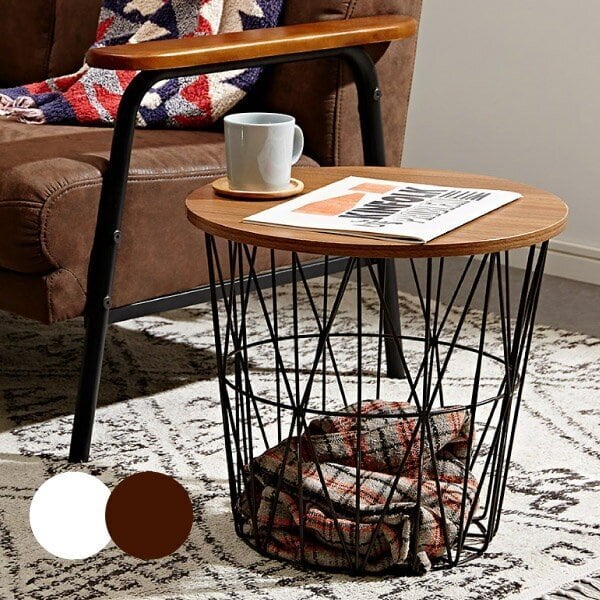 大特価】ヴィンテージ調 ワイヤーサイドテーブル/ ワイヤーバスケット