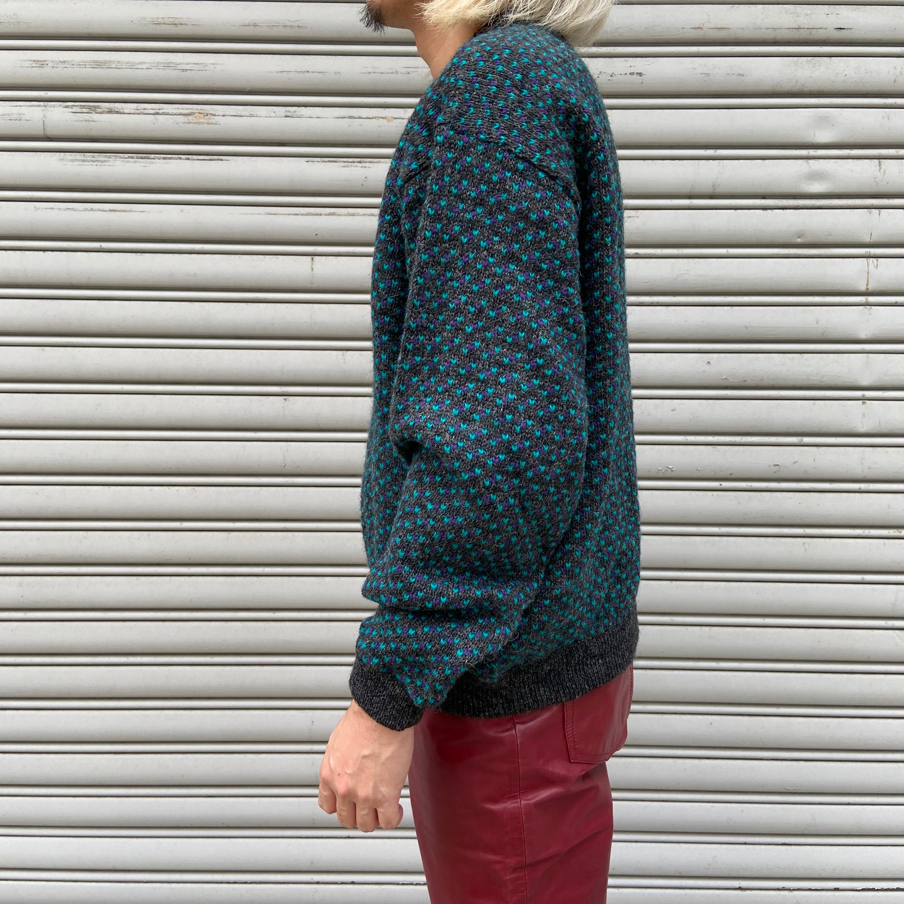 80s エルエルビーン バーズアイ柄セーター ニット ノルウェー製 グレー