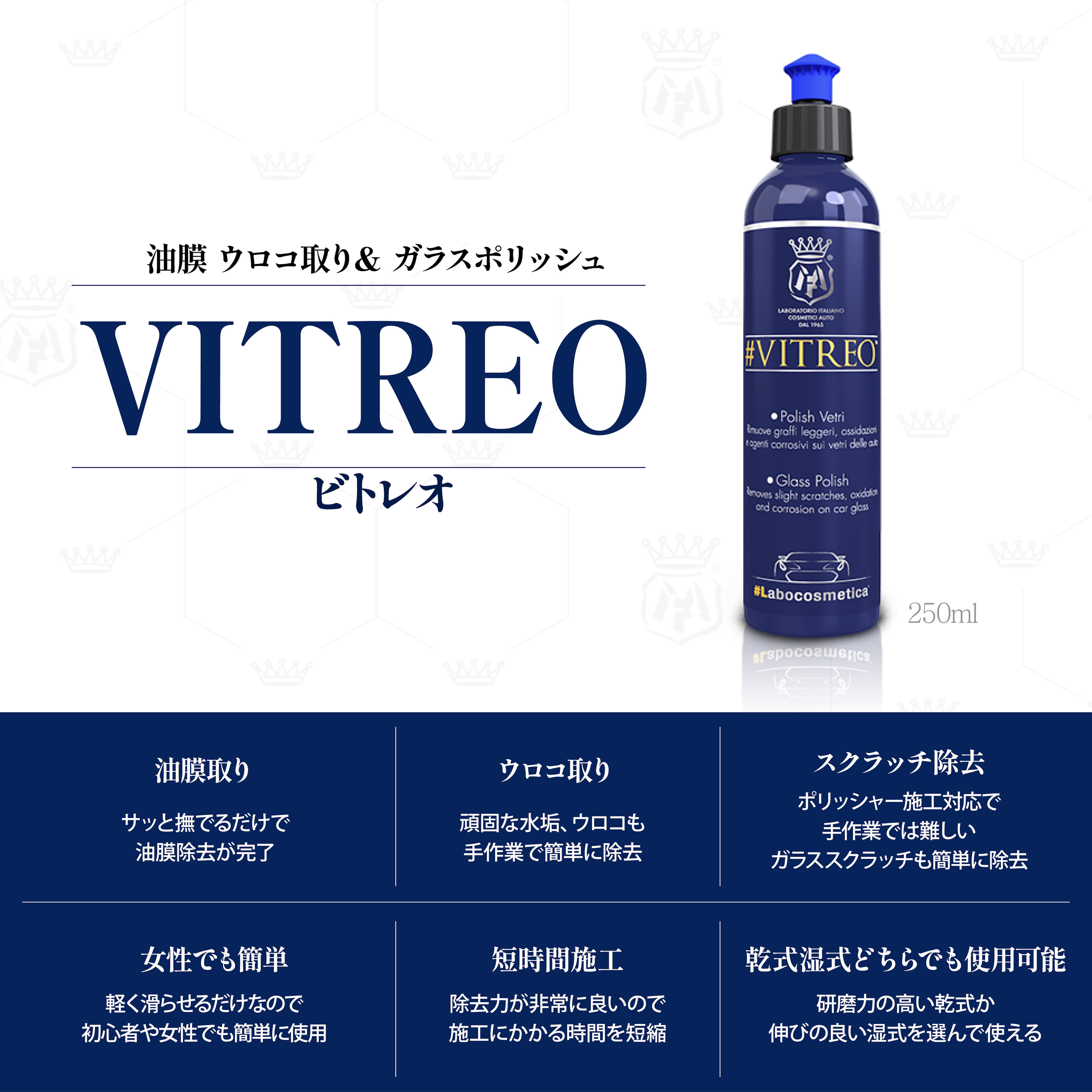 ビトレオ VITREO 250ml ガラス油膜 水垢 スクラッチ除去 ラボコス
