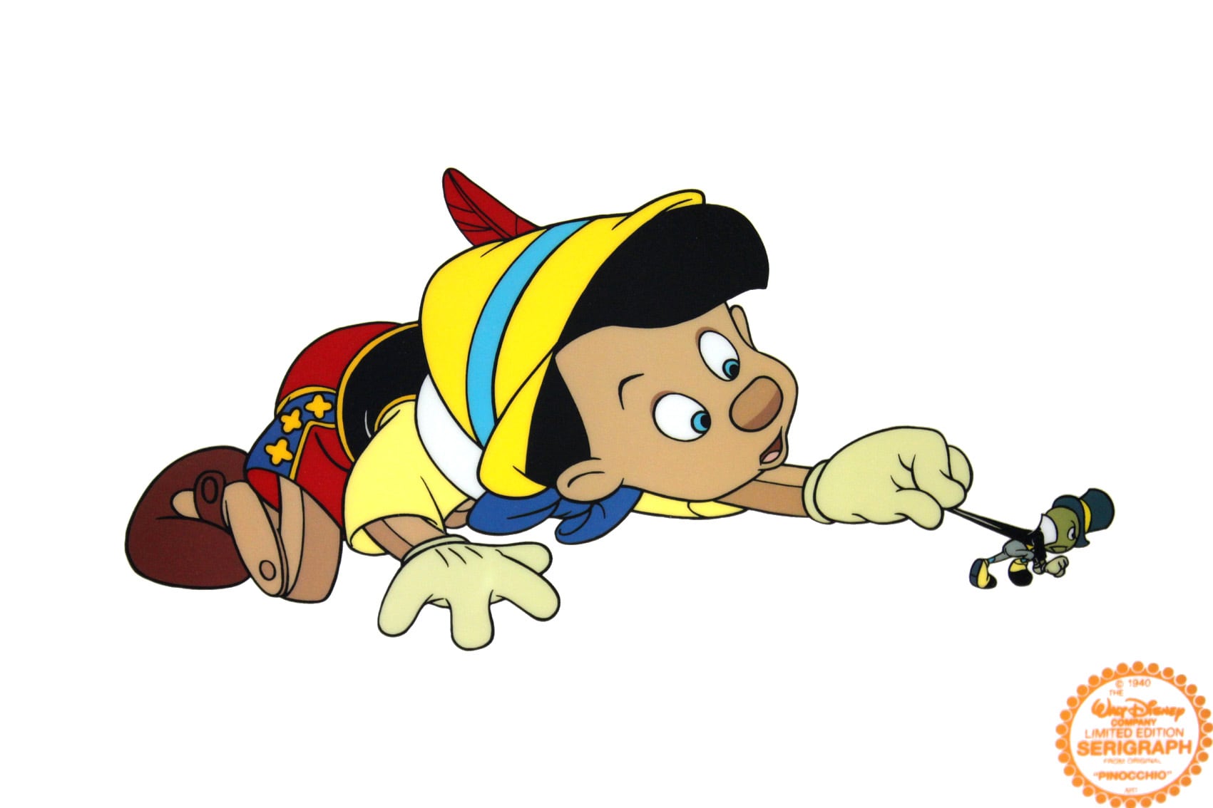 ディズニー セル画「ピノキオ&ジミニー」額縁2種選択可 展示用フック付