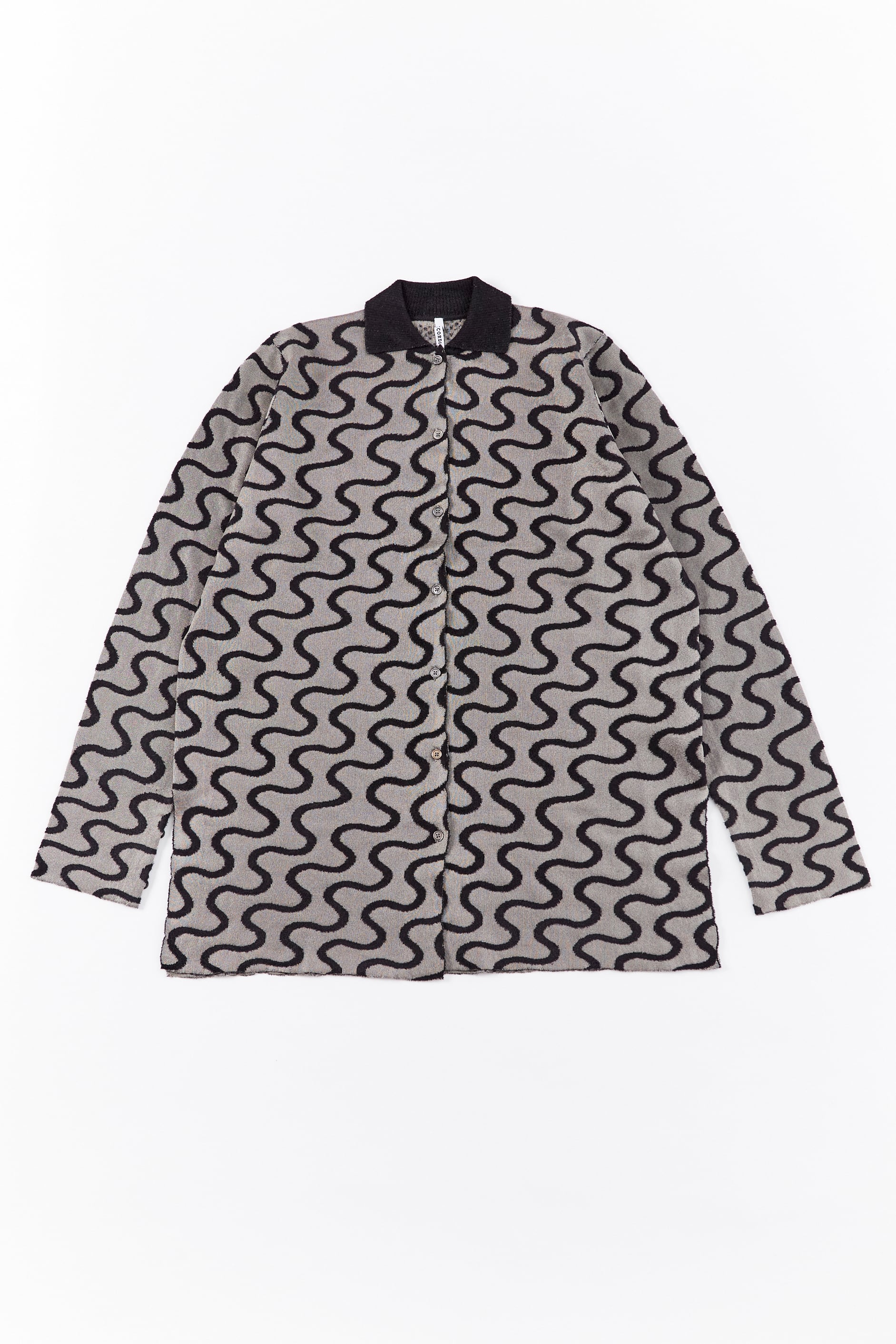 SHINY WAVY PATTERN KNIT SHIRT 25AWAC-012 BLACK | A CCORDION