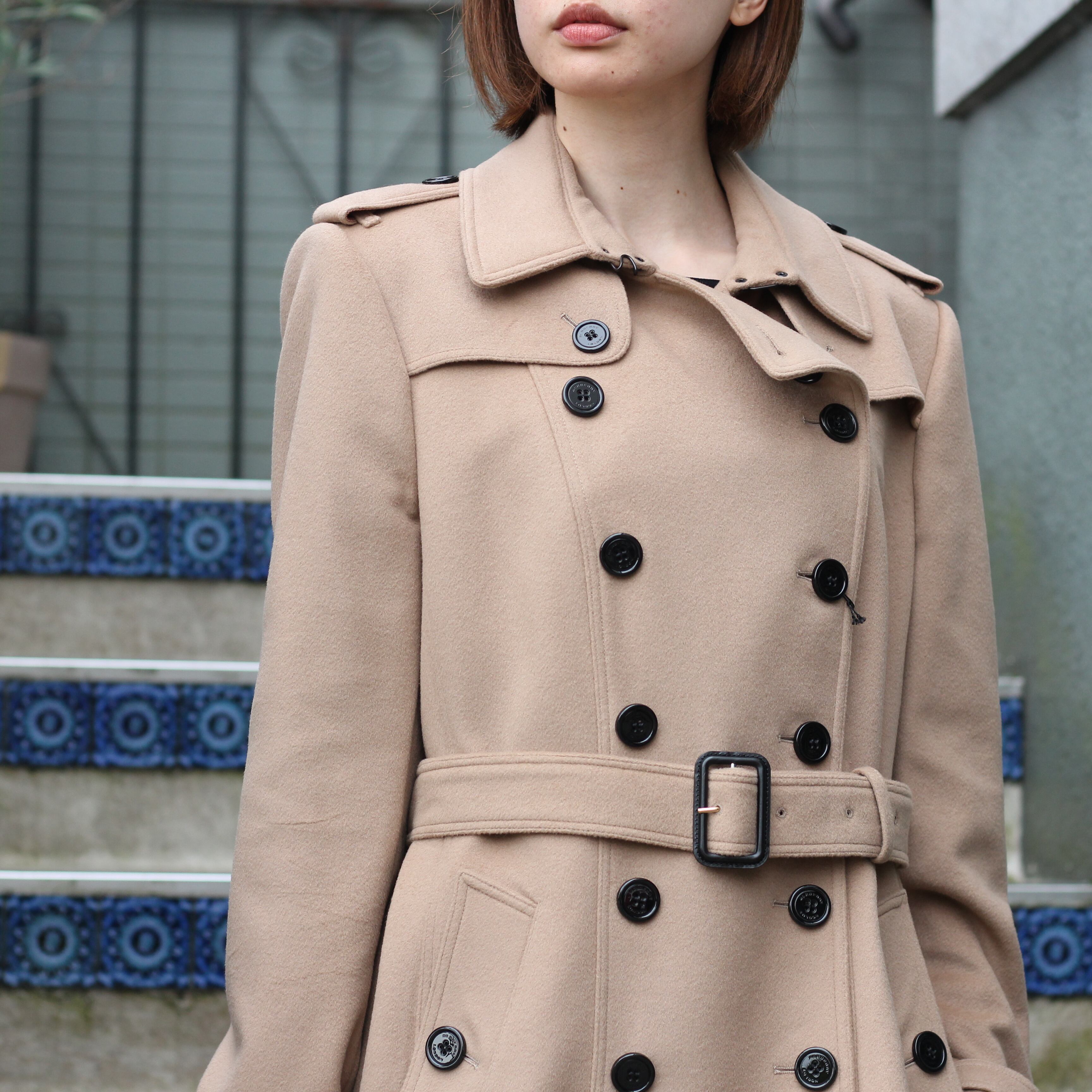 BURBERRY LONDON ENGLAND CARHMERE BREND WOOL TRENCH COAT MADE IN