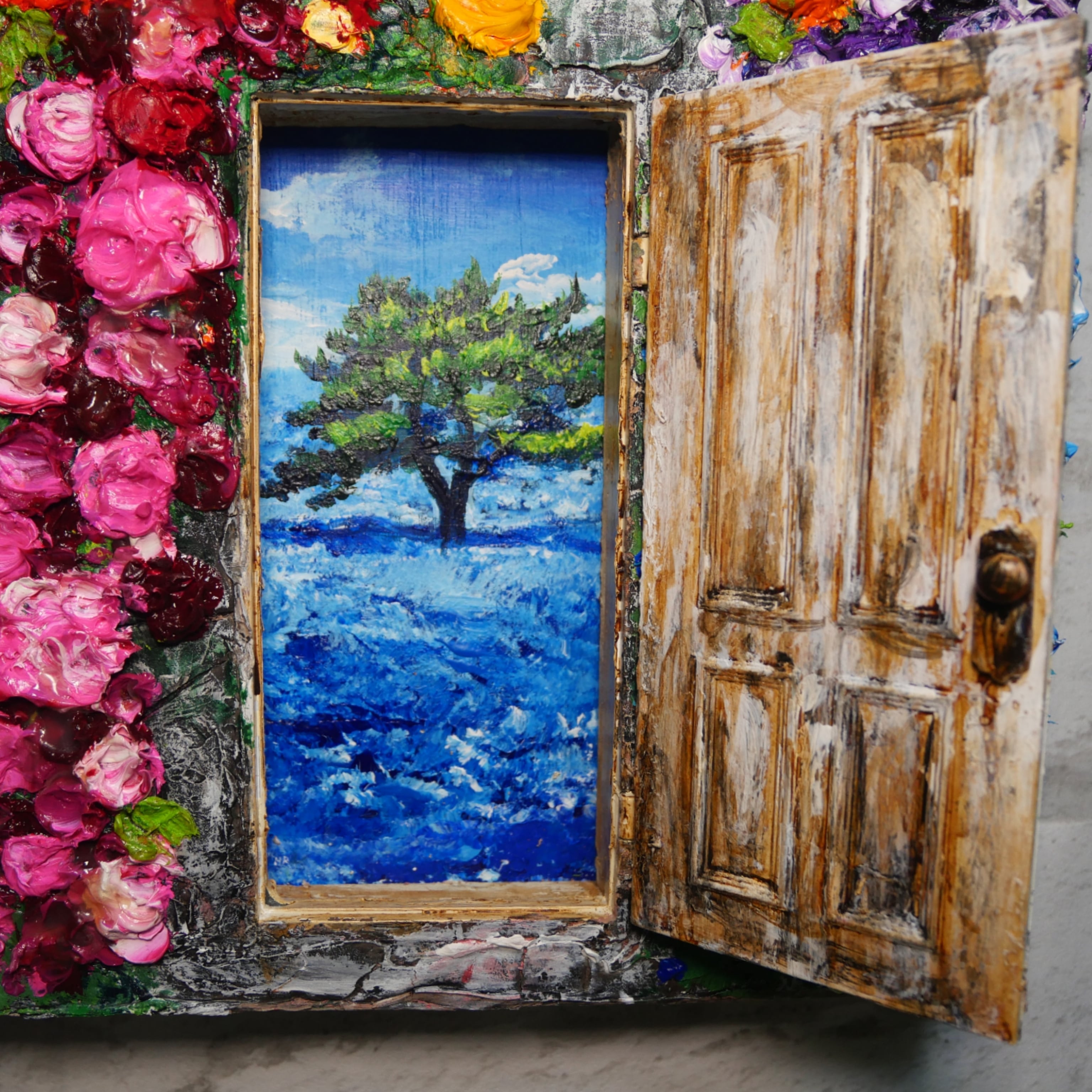 油絵 油彩 油彩画 絵画 絵【扉の先の青い世界の一本木】 | HIROSHI1990