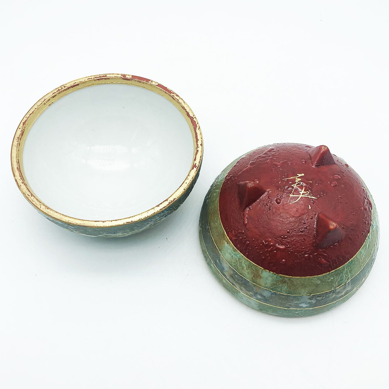 九谷焼 錦山窯 四代目 吉田幸央 (父：人間国宝 吉田美統) 彩色金彩 毬