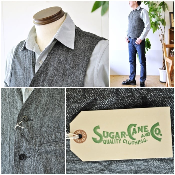 杢ベスト ブラックコバートワークベスト シュガーケーン sugarcane