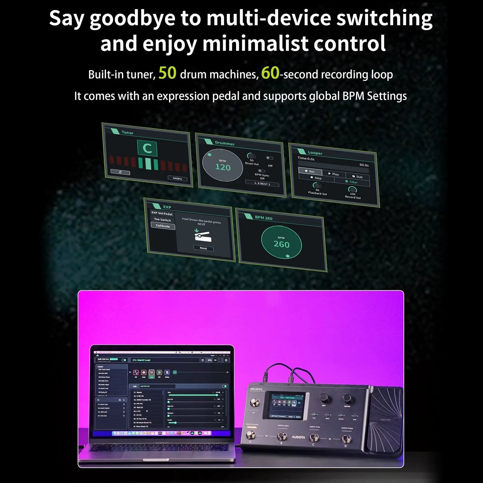 Audota Ame 200 Pro アンプモデラー エフェクター 充電式 チューナー