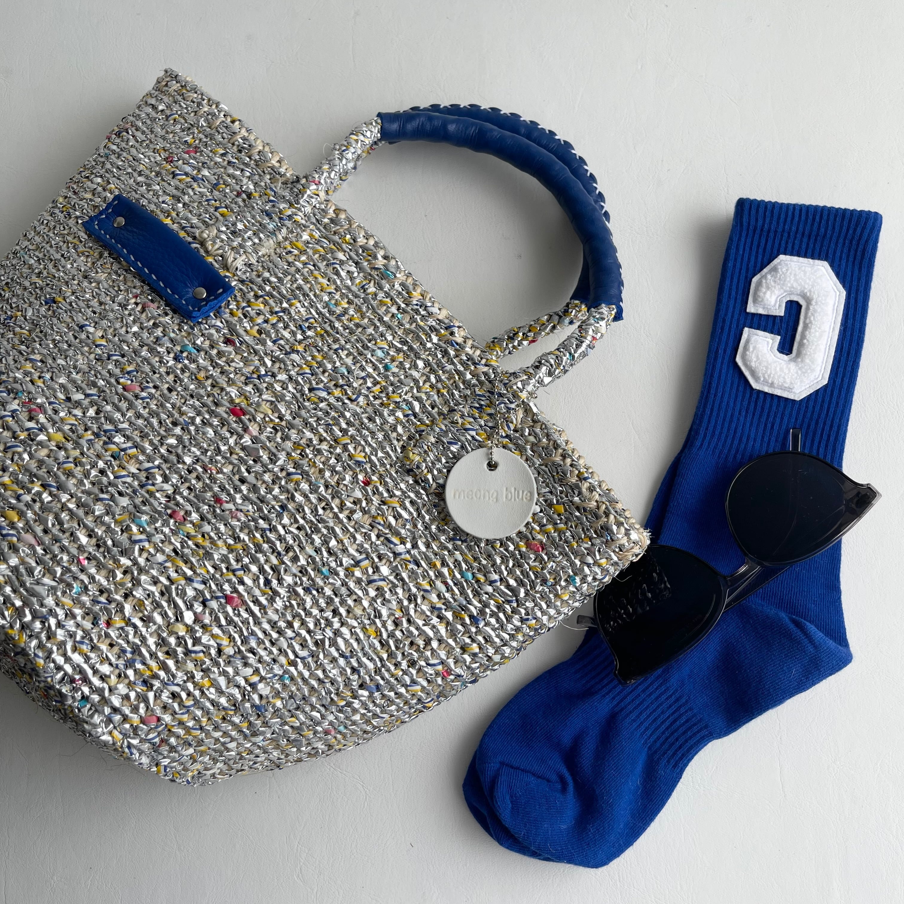 限定即納 ] SILVER MIX kago-bag / M / BLUE | meong blue