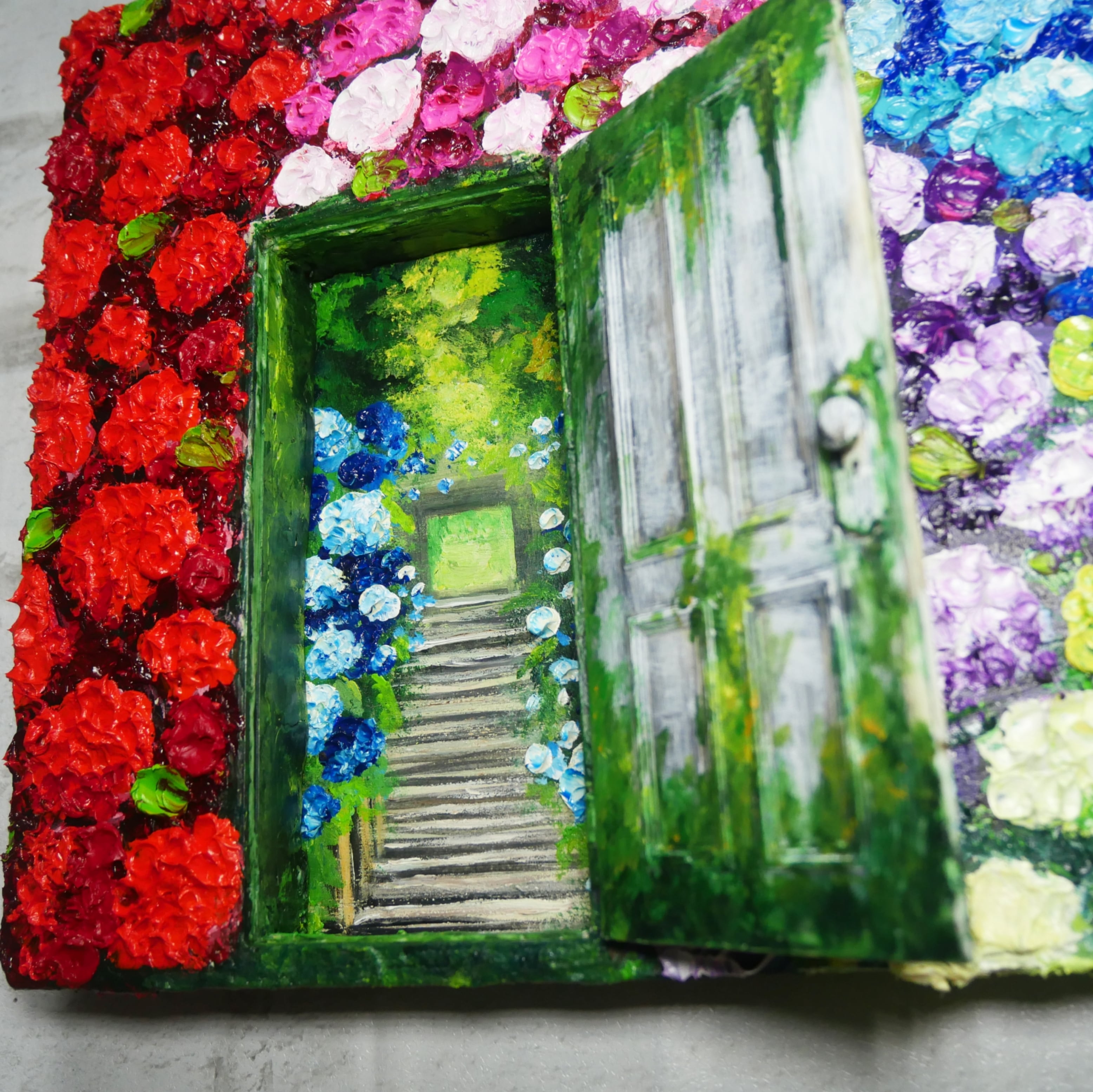 油絵 油彩 油彩画 絵画 絵【扉の先の紫陽花の階段】 | HIROSHI1990