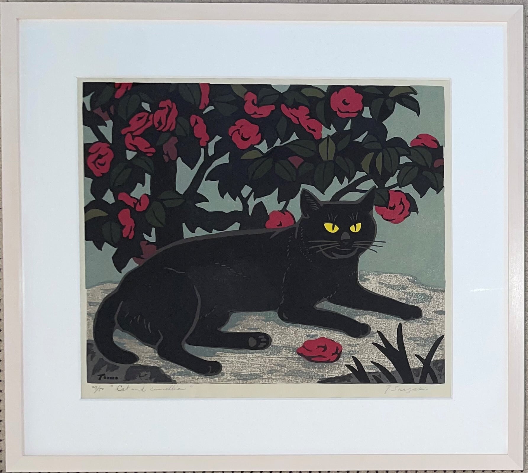 稲垣知雄 「猫と椿」 (Cat and camellia) | ART BASE 山田書店