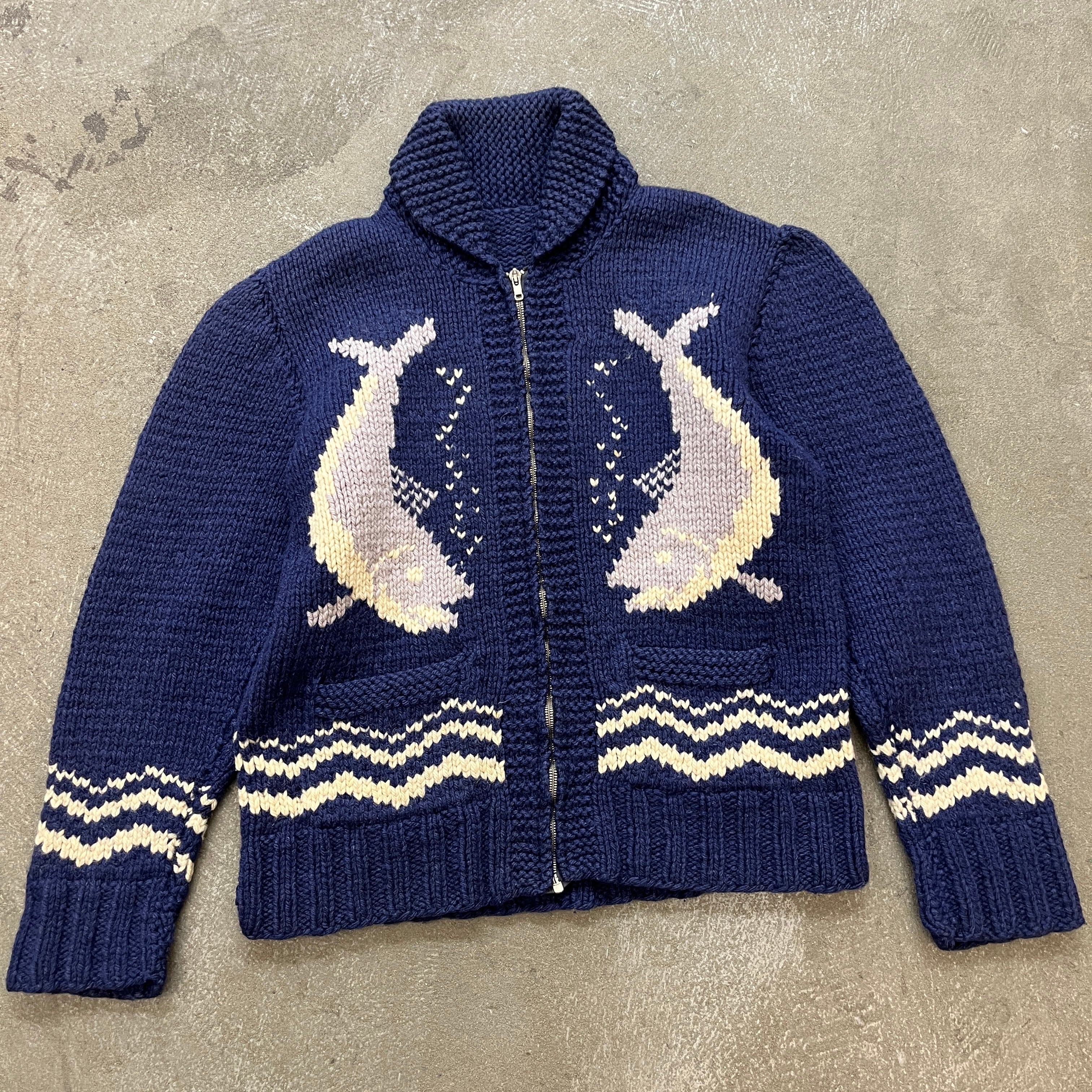 60s Fish Pattern Cowichan Knit Cardigan 60年代 魚柄 カウチンニット