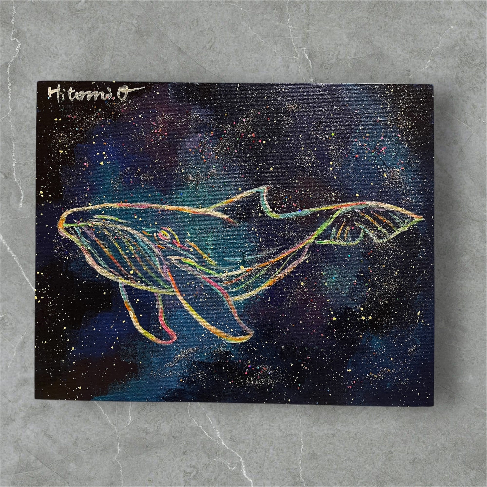 A-130/24】動物画 ウミガメ 原画 絵画 現代アート キャンバス 真作