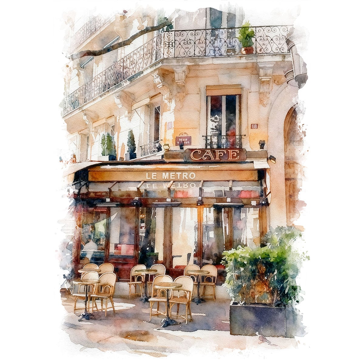 絵画 フランス 風景画(街並み) パリのカフェ インテリアアート額付き