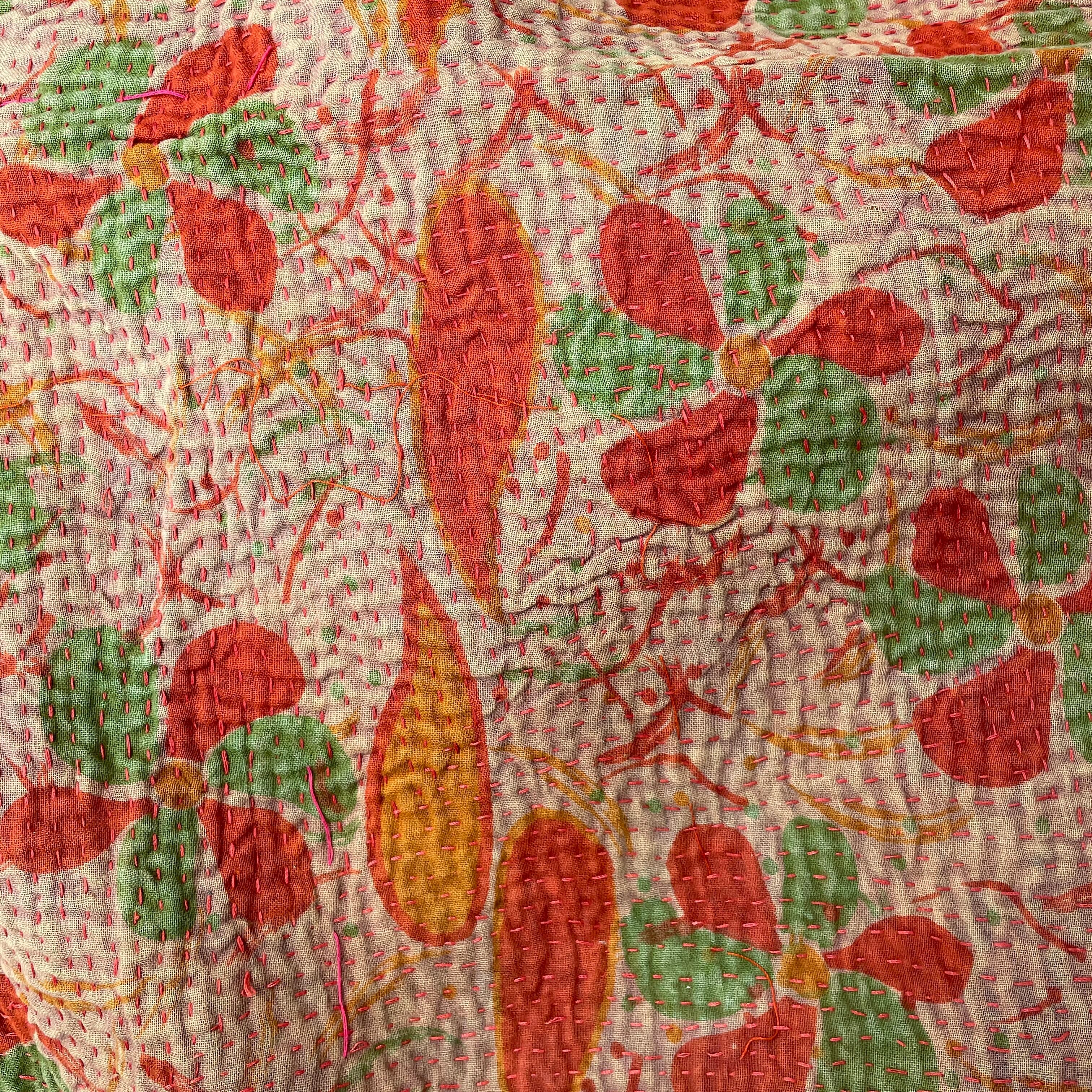 20】インド直輸入 ビンテージ ラリーキルト カンタ キルト