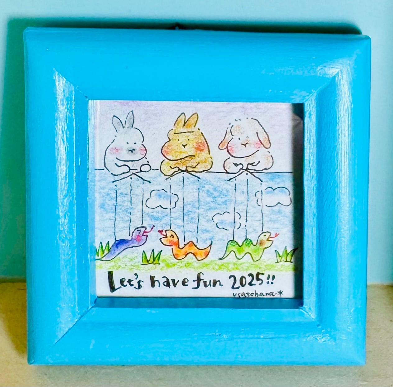 うさぎのむう】Let's have fun 2025‼︎(原画) 手描きイラスト 絵 雑貨