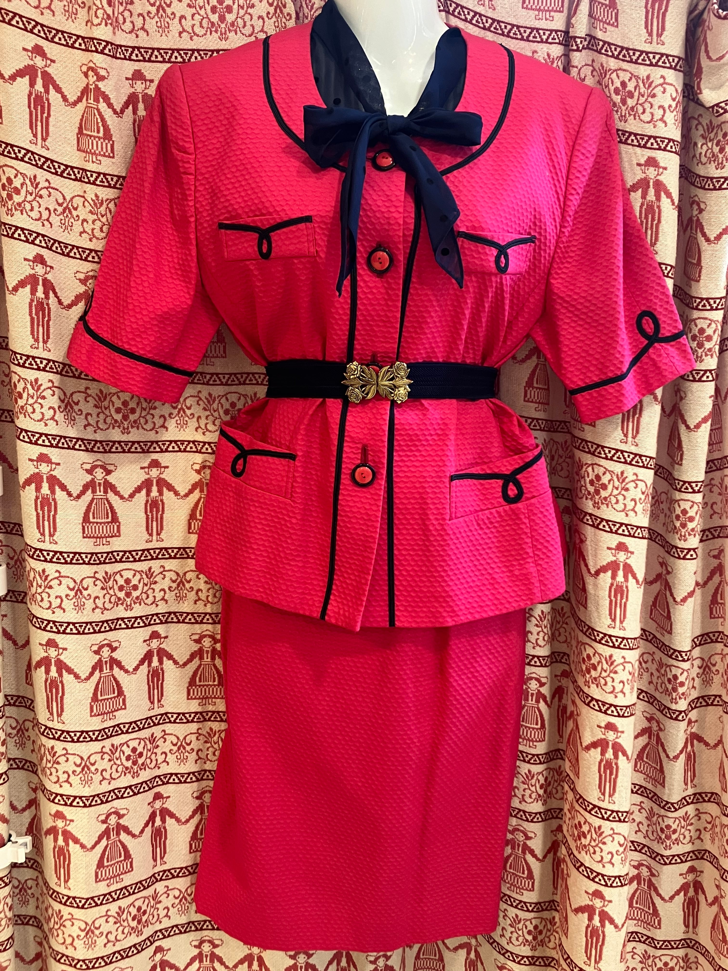 日本製◇半袖レトロセットアップ バブリー ノーカラージャケットと