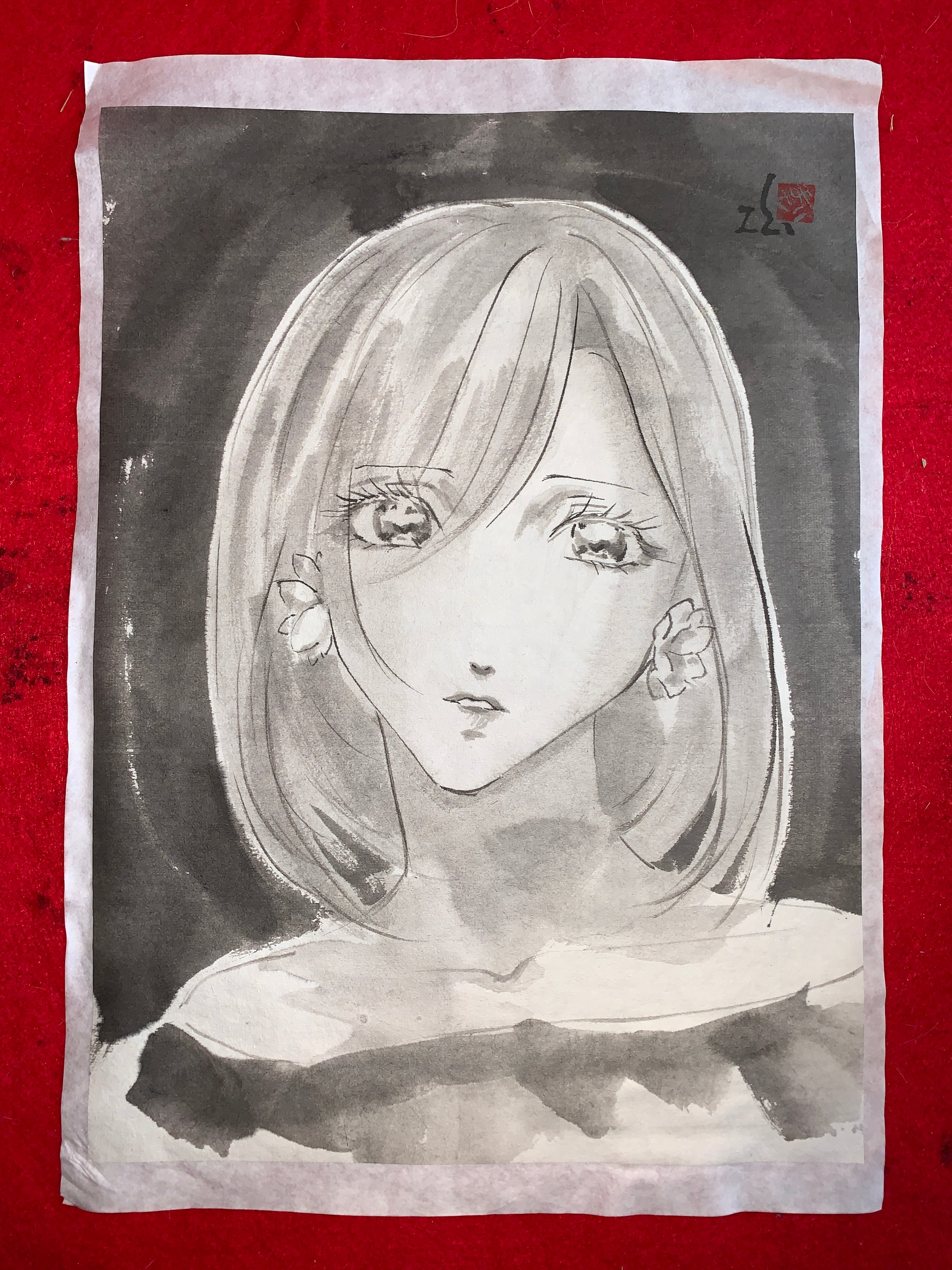 美人画 肉筆画 墨絵 水墨画 原画 現品限り 東方Project 霧雨魔理沙