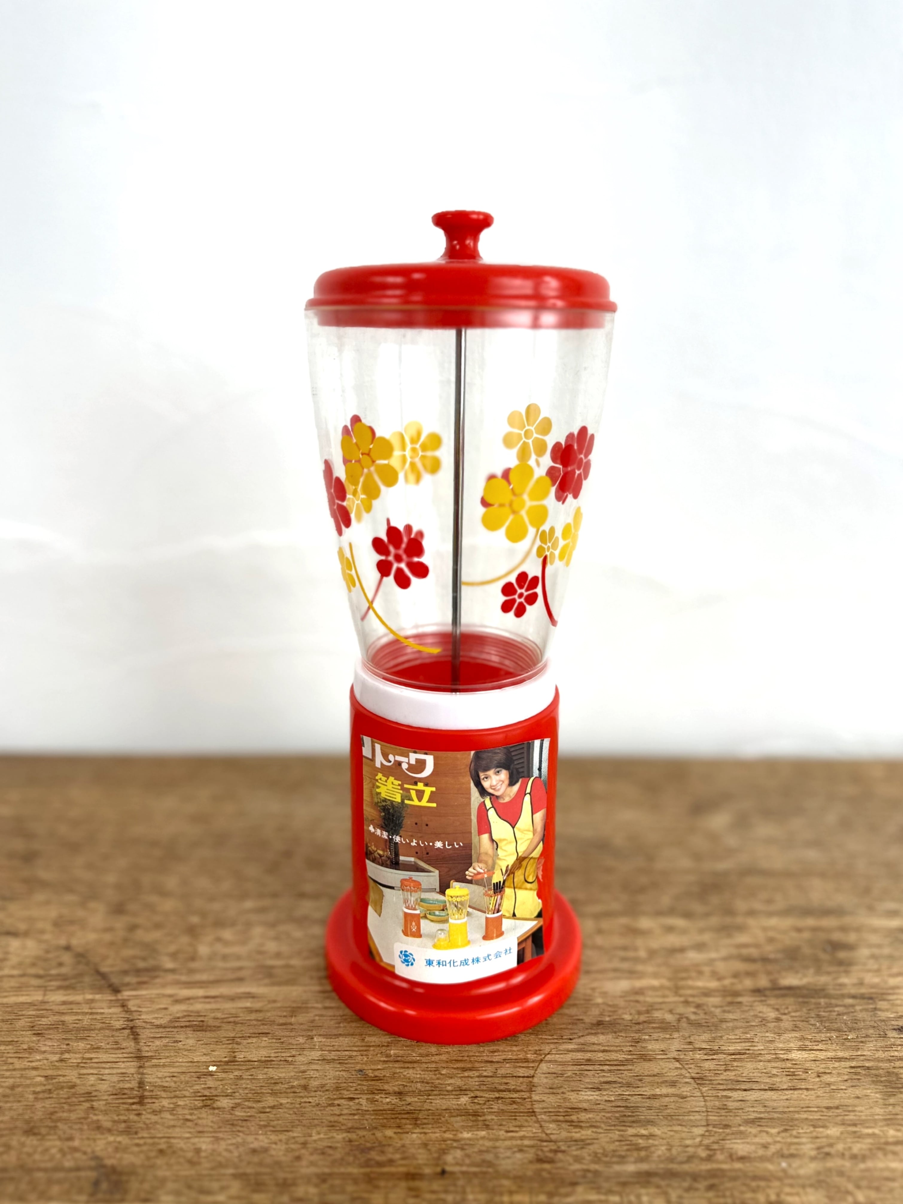 レトロポップ 箸立て カトラリー入れ 赤 トーワ TOWA 花柄 昭和レトロ