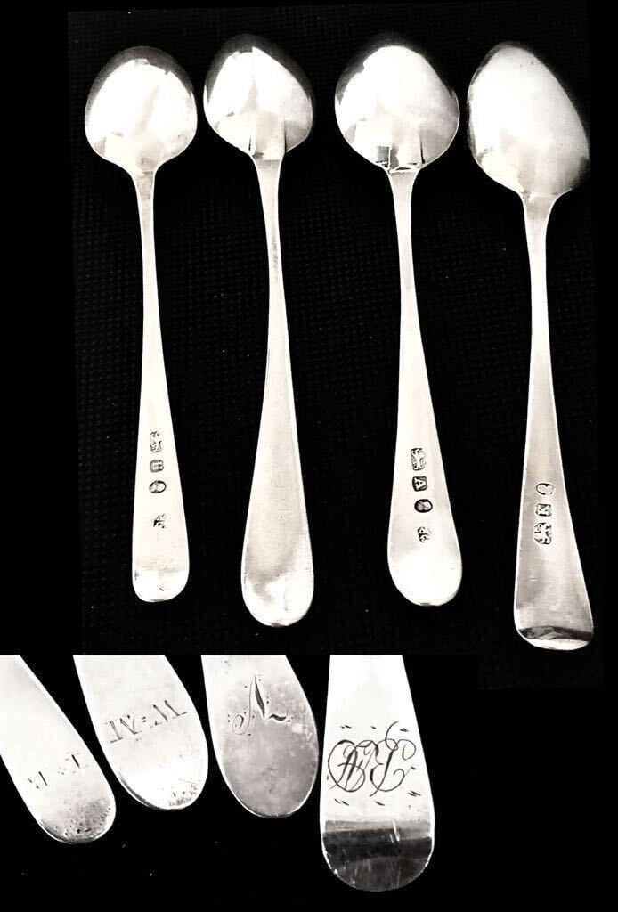 英国アンティーク ティースプーン4本 ジョージアン・シルバー 純銀48.2