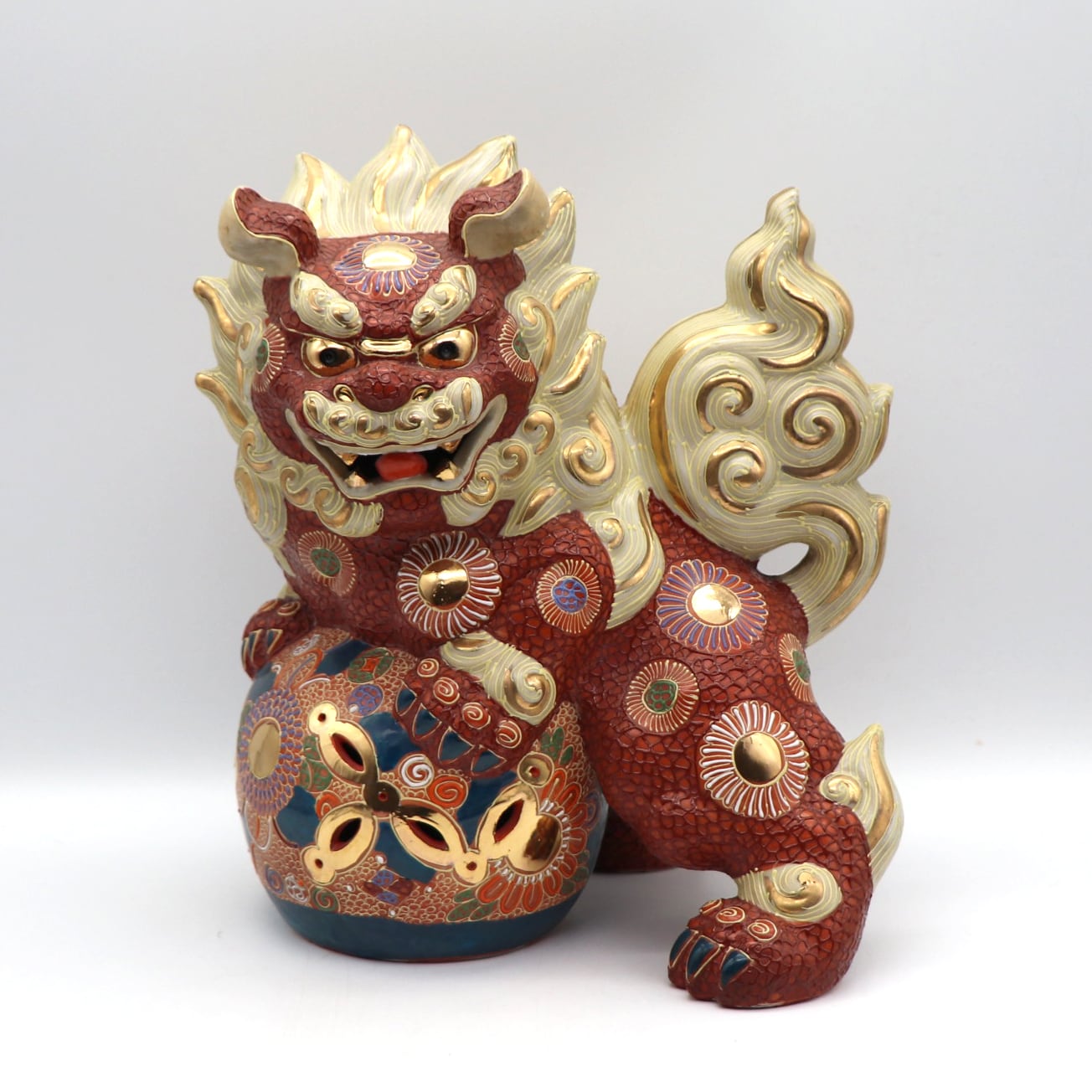 九谷焼 玉乗り獅子 九谷陶泉造作 縁起置物 九谷焼 玉乗り獅子 置物